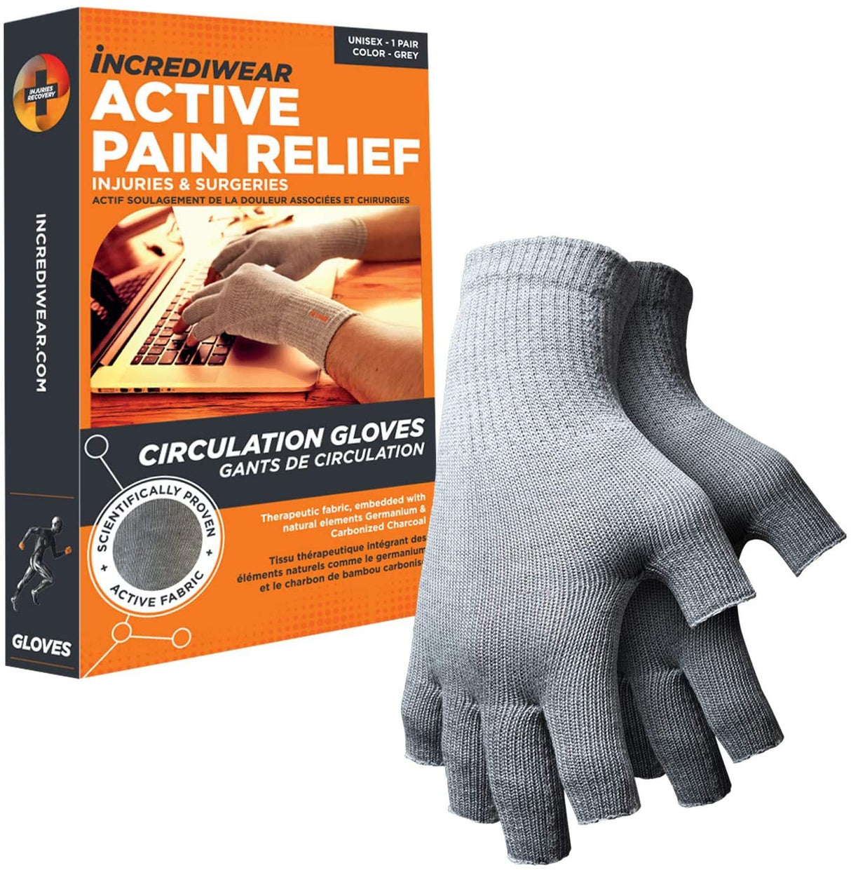 Incrediwear Fingerless Circulation Gloves Arthritis Gloves (Grey,Small)