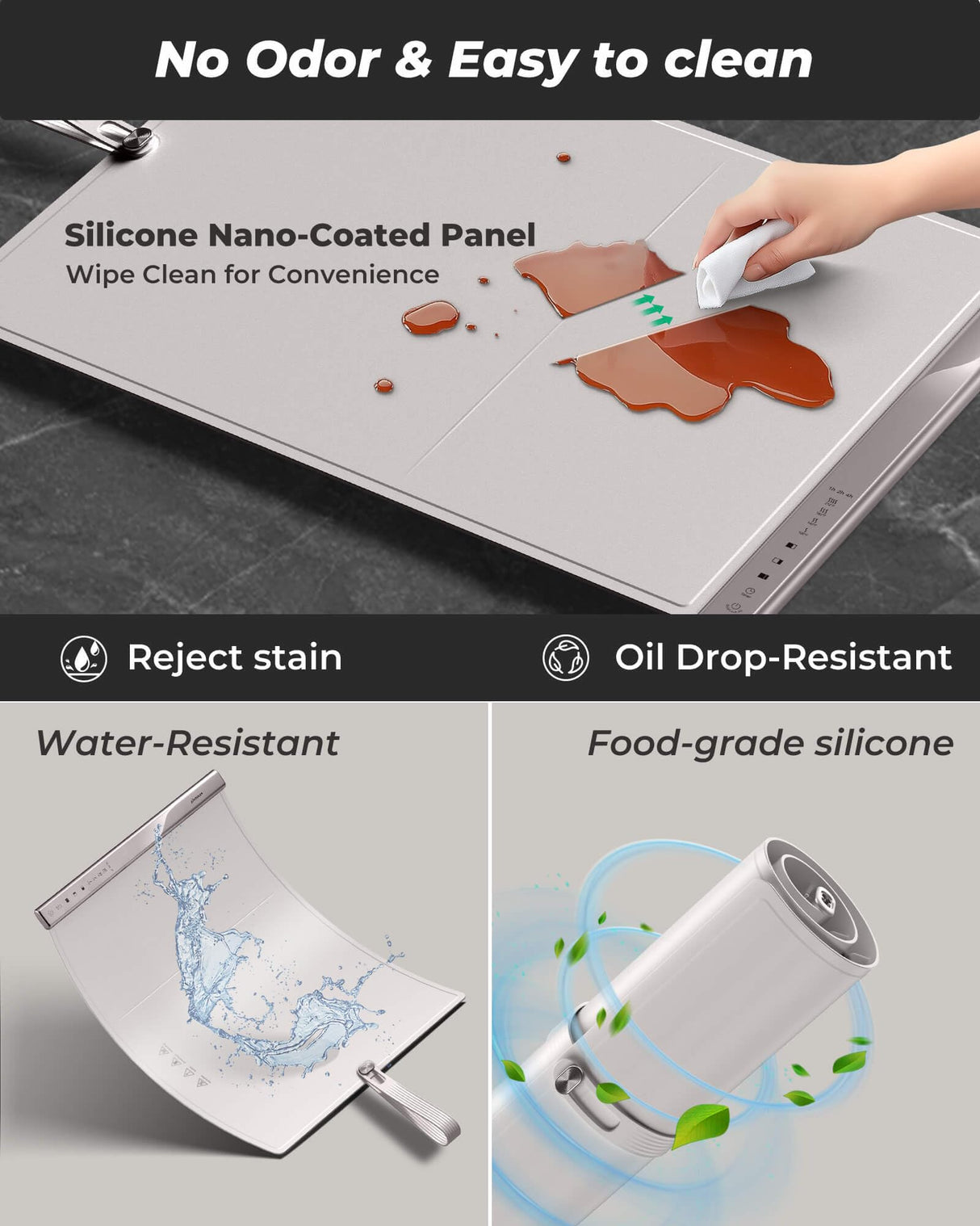 Food Warming Mat with Dual Heating Zones, 4 Temp Settings, Silicone Easy-Clean, Auto Shut-Off, Timer, Child Lock, Portable for Buffet, Party & Travel, 350W, 120V(AC), (White)