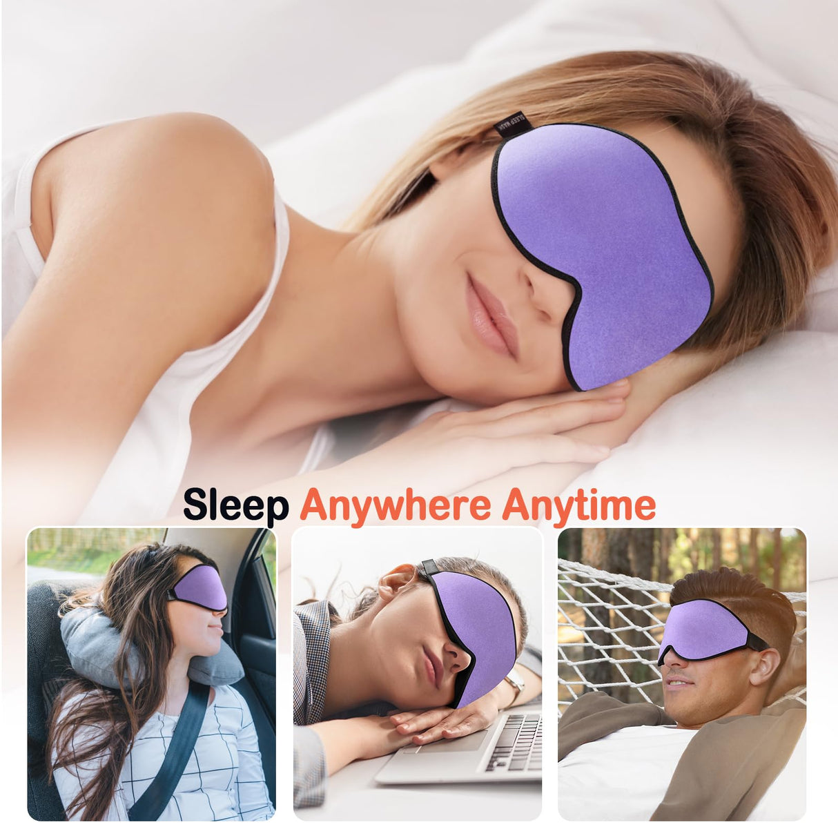 LitBear Sleep Mask for Side Sleeper Women Men, Eye Mask for Sleeping Light Blocking, 3D Contoured Cup Sleeping Mask, Soft Breathable Sleep Eye Mask with Adjustable Strap for Flight, Light Purple