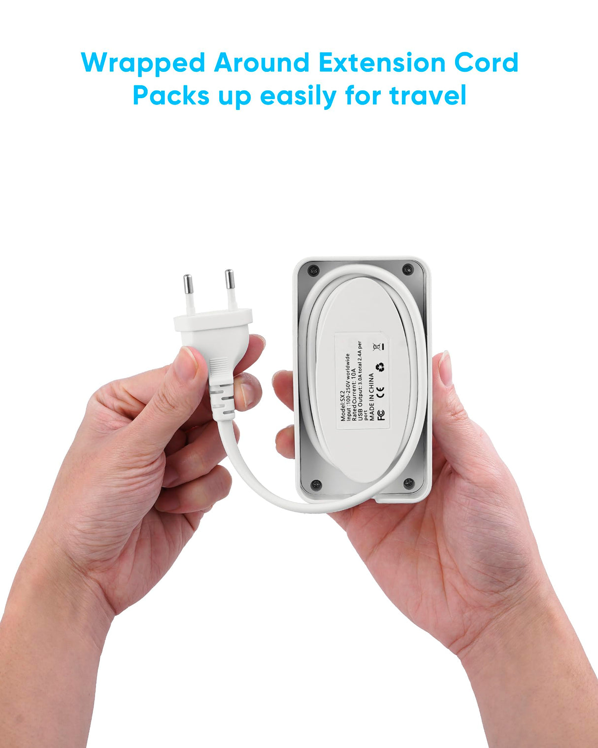 Kakyanill European Travel Plug Adapter, EU/UK/US Travel Plug Adapter Power Strip, 6 AC Outlets, 4 USB Ports (2 USB C), 3ft Wrapped Around Extension Cord, Universal Travel Adapter