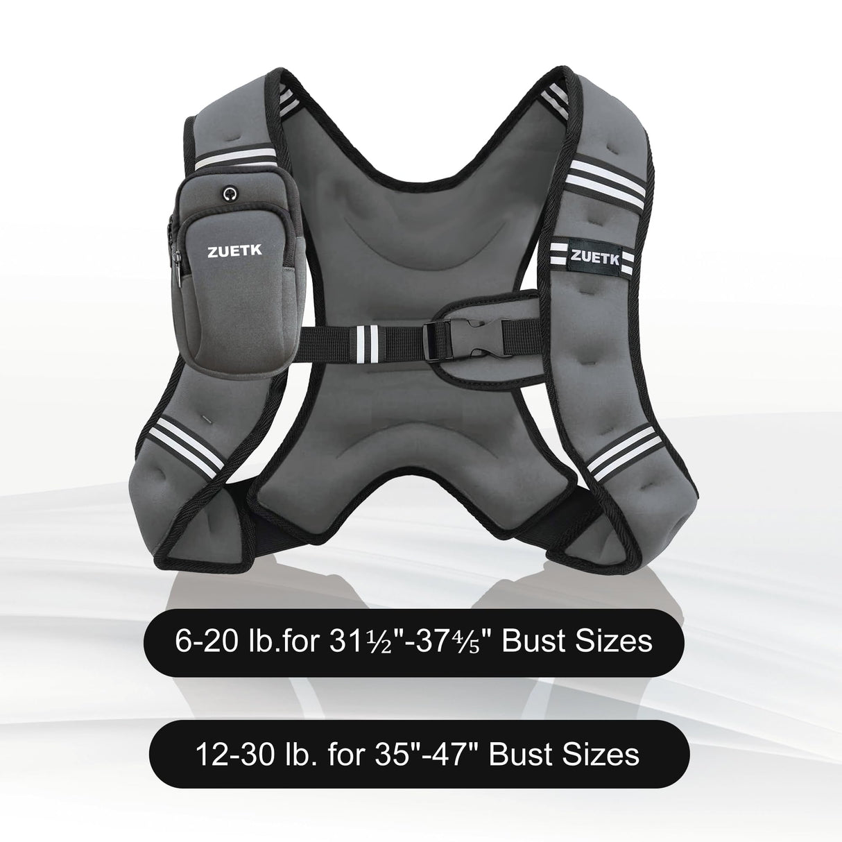 ZUETK Weighted Vest, 6lb/8lb/12lb/16lb/20lb/25lb/30lb Weight Vest with Reflective Stripe, Weighted Vest for Men Women Workout Equipment for Strength Training, Running, Jogging, Fitness, Weight Loss