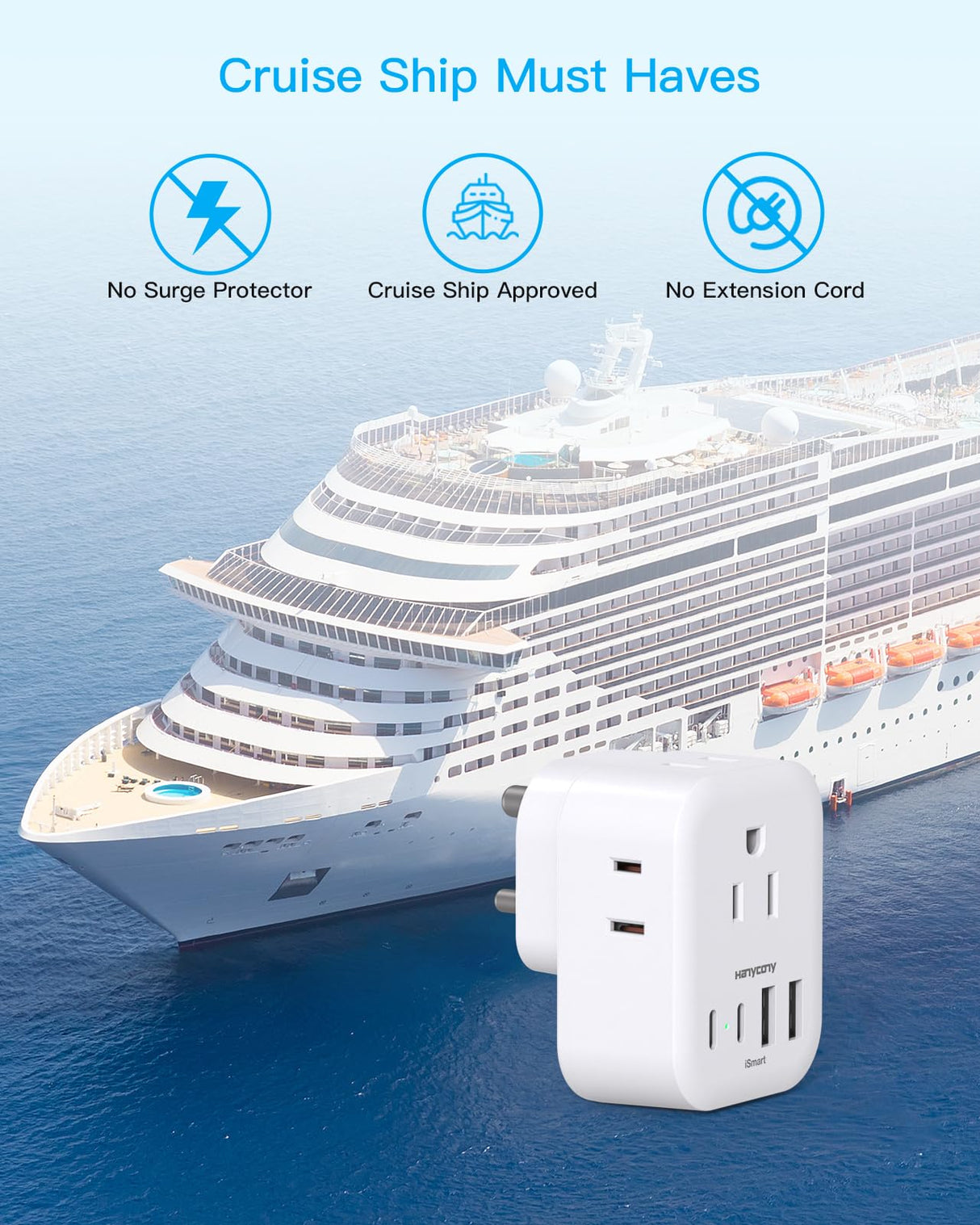 2 Pack US to India Plug Adapter, HANYCONY Type D Travel Plug Adapter with 4 Outlets 4 USB Charger (2 USB C Ports), India Power Adapter for USA to India, Bangladesh Maldives Pakistan Nepal Sudan