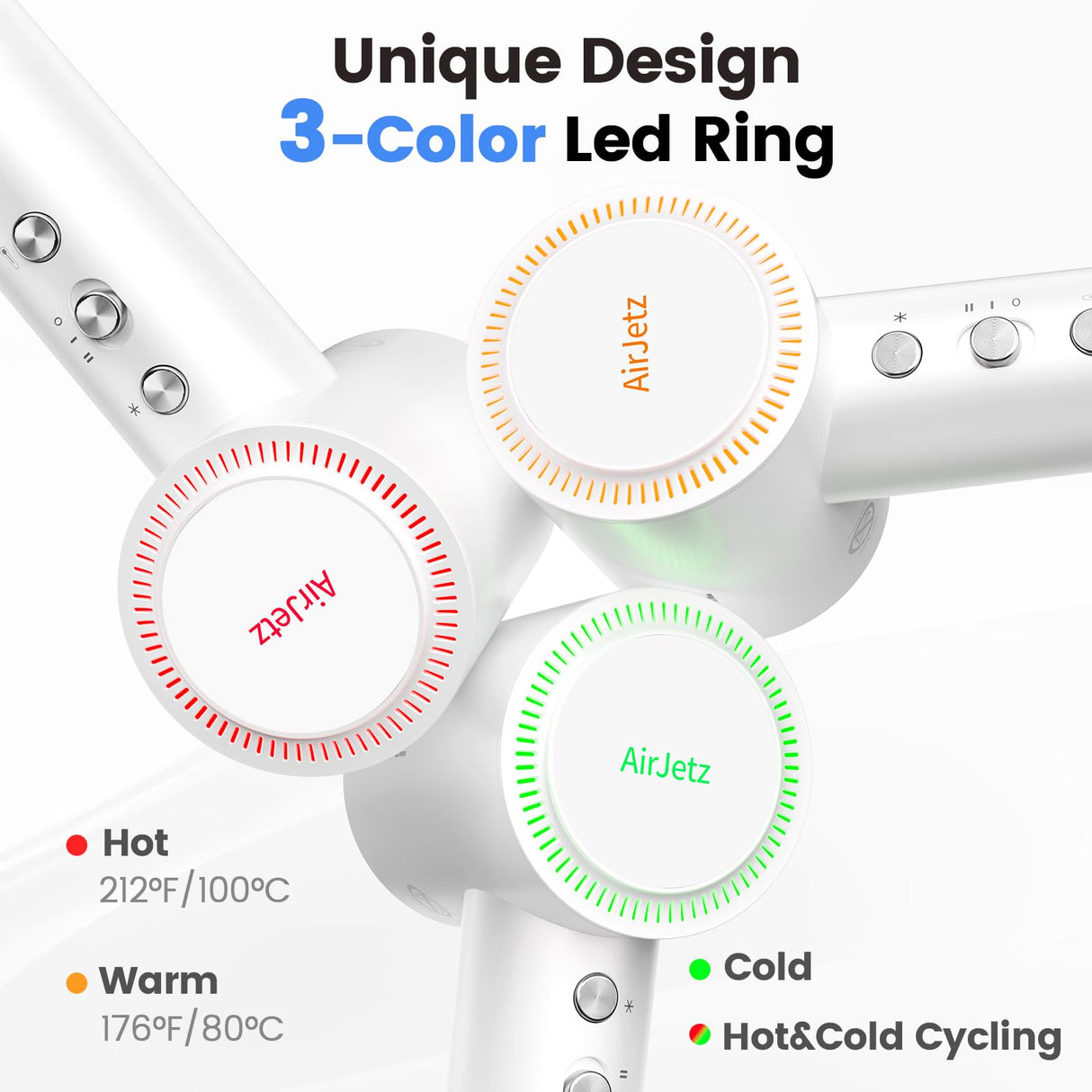 Hair Dryer, 110,000 RPM High-Speed Ionic Blow Dryer for Fast Drying, Professional Lightweight Hairdryer with Diffuser, Magnetic Nozzle, 4 Temps & 2 Speeds, Low Noise for Travel - White