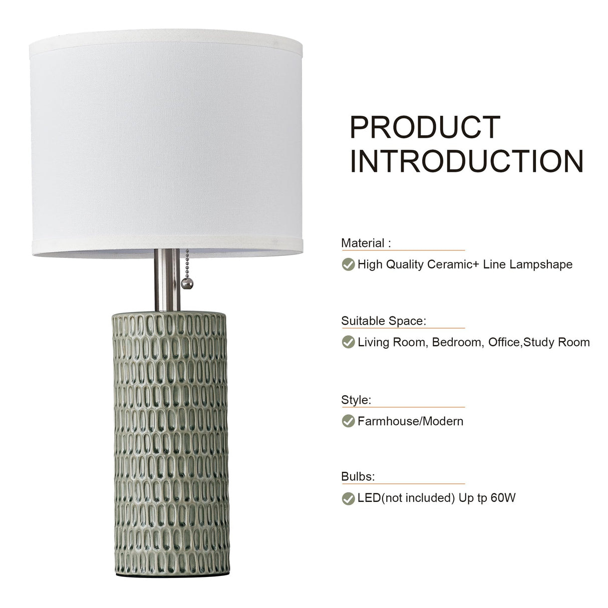 Reaketon Table Lamps for Living Room Set of 2, Ceramic Table Lamps for Bedroom, 20" Modern Lamps for Night Stands, Green
