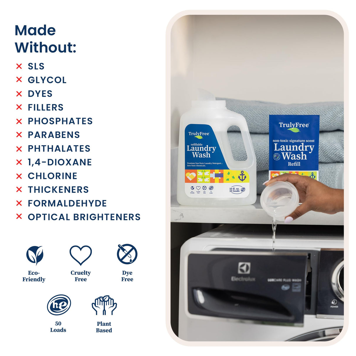 Truly Free Laundry Detergent for Sensitive Skin | Gentle & Safe for Baby Clothes | Plant-Based | Easy to Dissolve to Create a Liquid| Include 1 Refillable Bottle| Signature Scent (50 Loads)