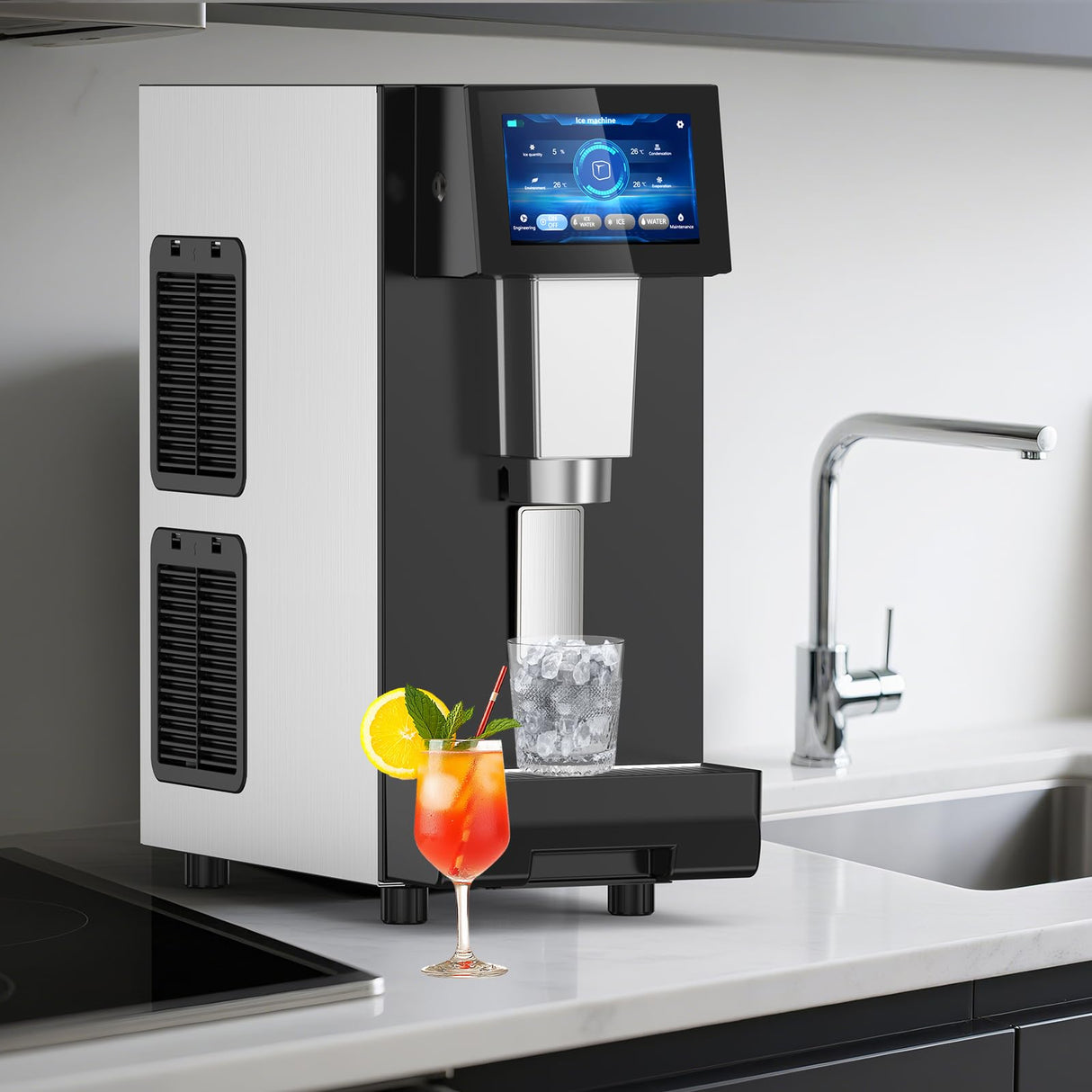 Nugget Ice Maker Countertop, 60 LBS/Day with 5LBS Storage Bin, Water Dispenser Countertop Ice Maker Machine Stainless Steel, Soft Chewable Pellet Ice Machine for Home Bar Kitchen Office, Self-Cleaning