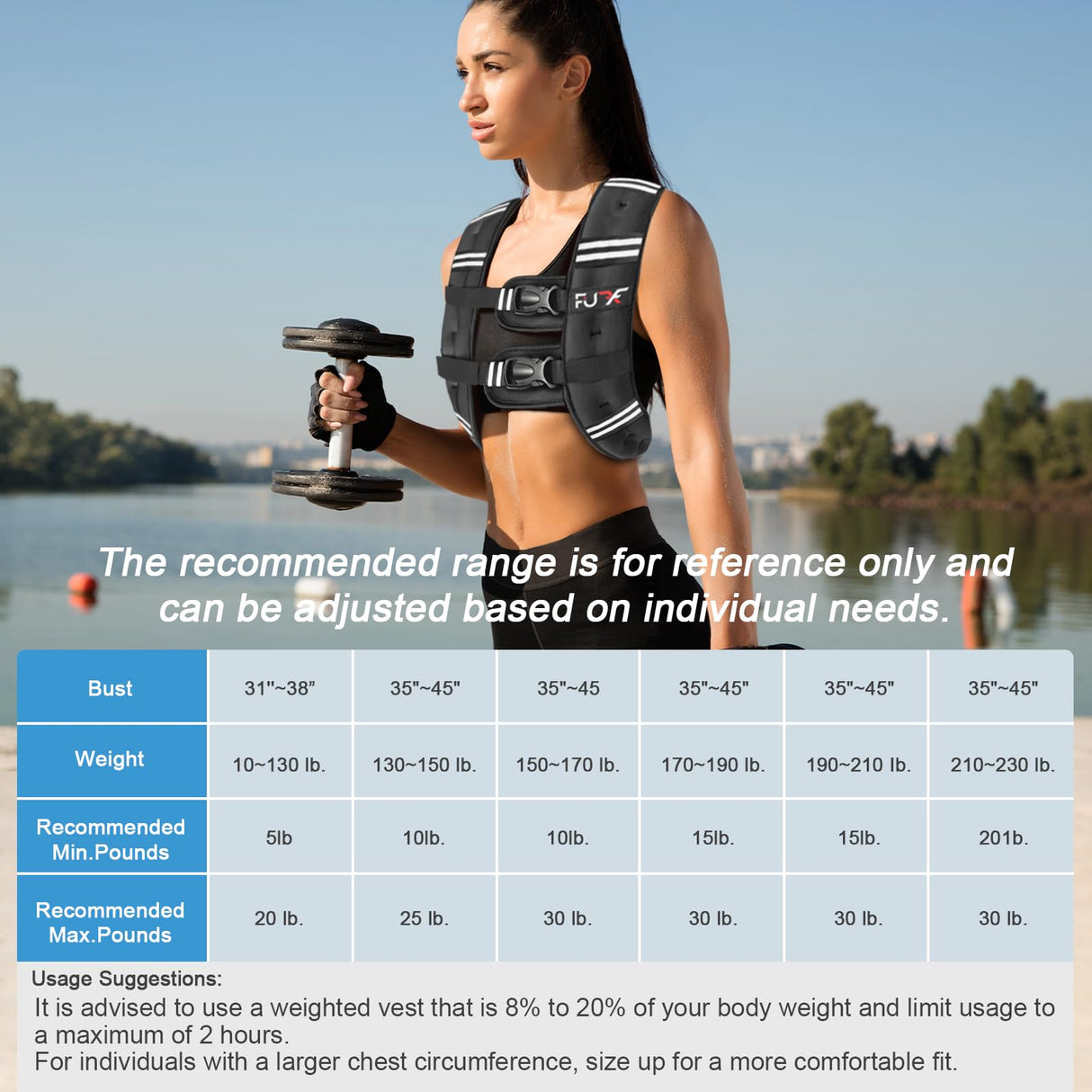 FUFF Weighted Vest 15lb Weights with Reflective Stripe, Weighted Vest for Men Women Strength Training Running Walking Jogging