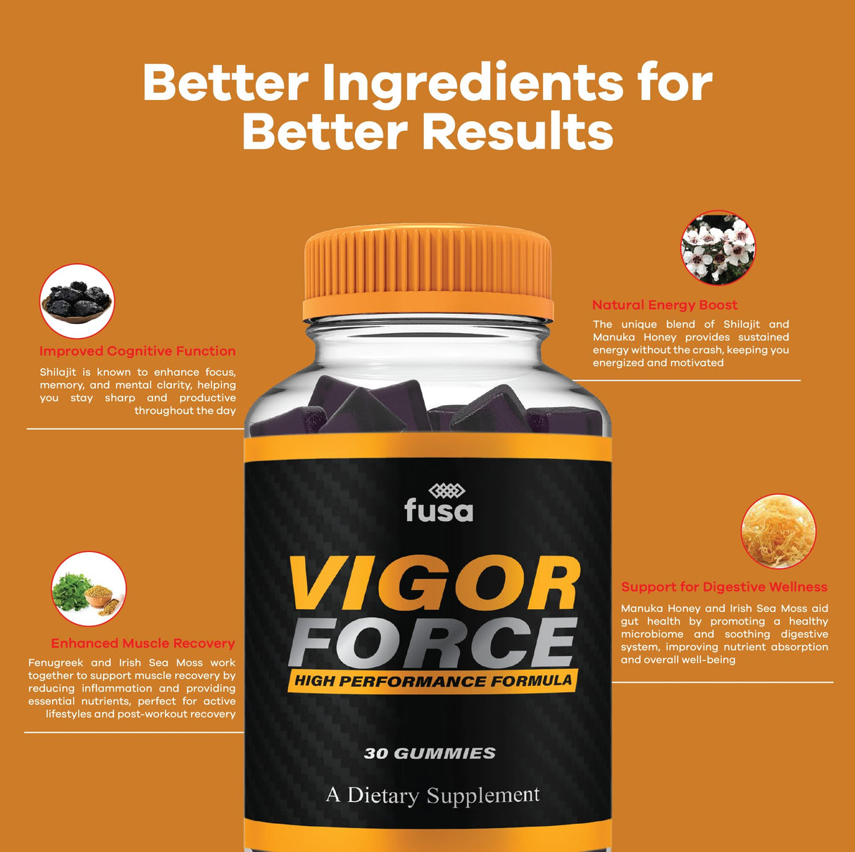 (5 Pack) Vigor Force Max Performance Gummies, VigorForce Maximum Strength Shilajit Sea Moss Fenugreek Gummies Overall Energy Vitality Support, Vigor Forc Gomitas (5 Month Supply)