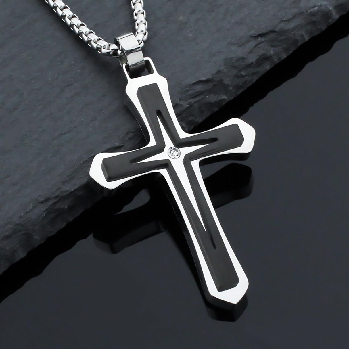 Son Gifts From Mom To My Son Necklace From Dad Faith Cross Necklace Present Graduation Birthday Christmas Gifts Message Card&LED Gift Box (SN928 Silver-black Led Box)