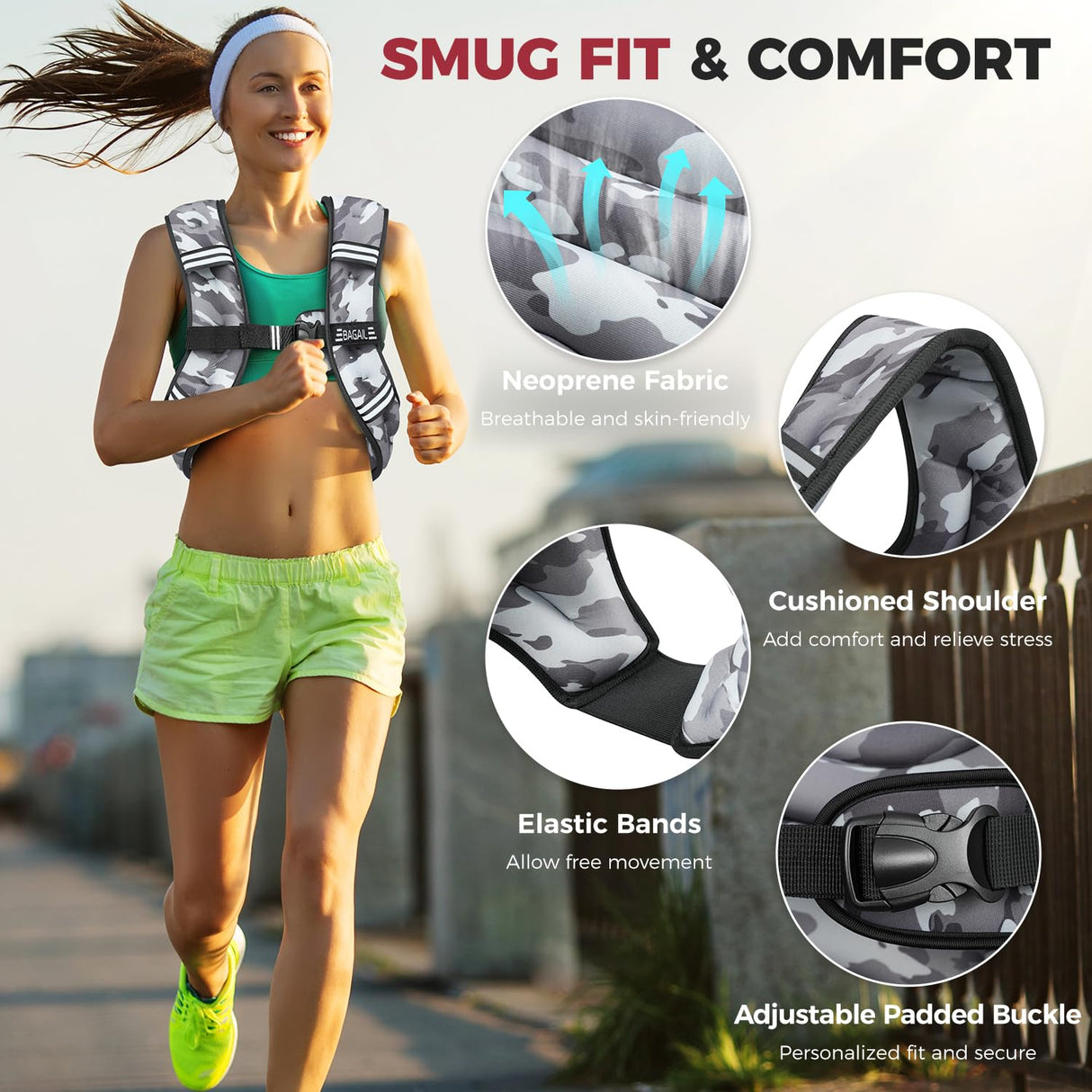 BAGAIL Weighted Vest, 5lbs/10lbs/12lbs/15lbs/20lbs/25lbs/30lbs Weight Vest with Detachable Phone Pouch, Rucking Vest for Women, Men, Walking, Weight Loss, Training, Running