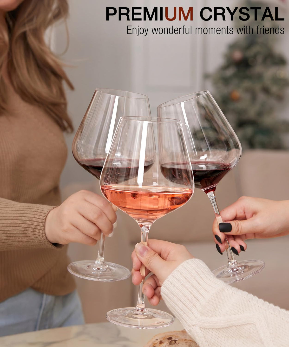 OJA Wine Glasses Set, Crystal Hand Blown Red Wine Glass Set of 4, 23 oz