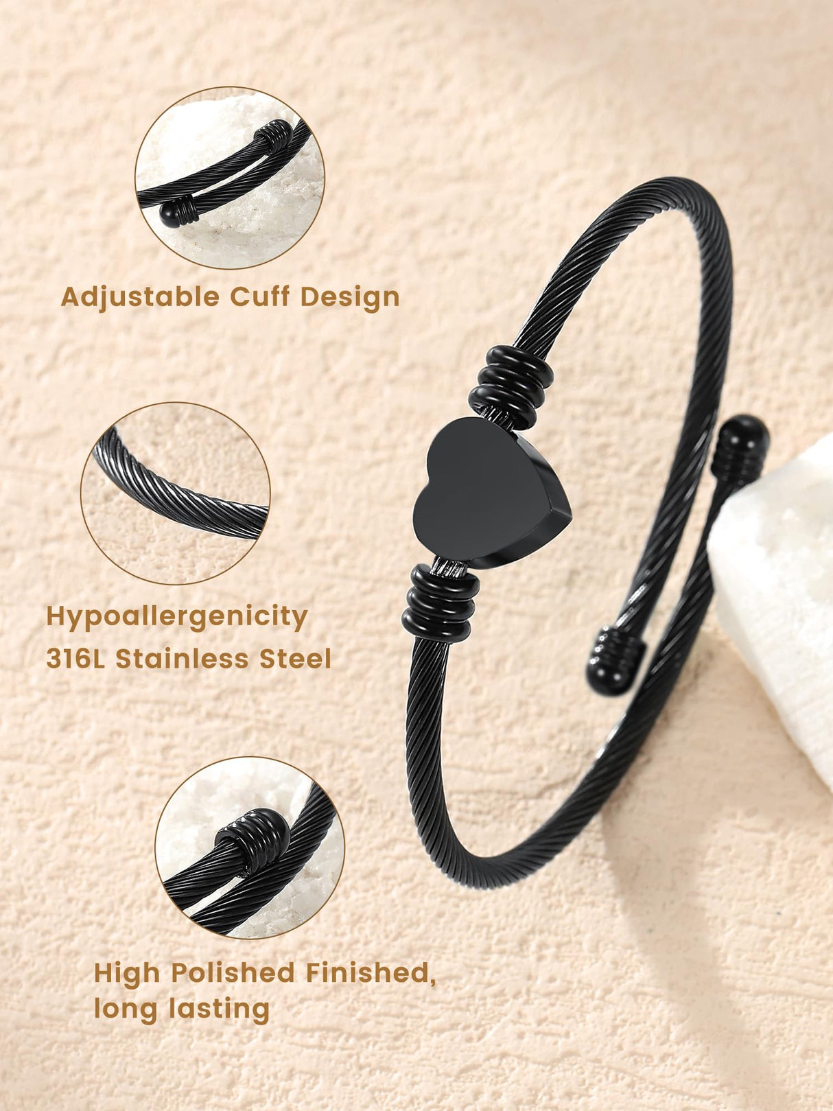 GoldChic JEWELRY Black Heart Bracelets for Women, Dainty Charm Bracelet