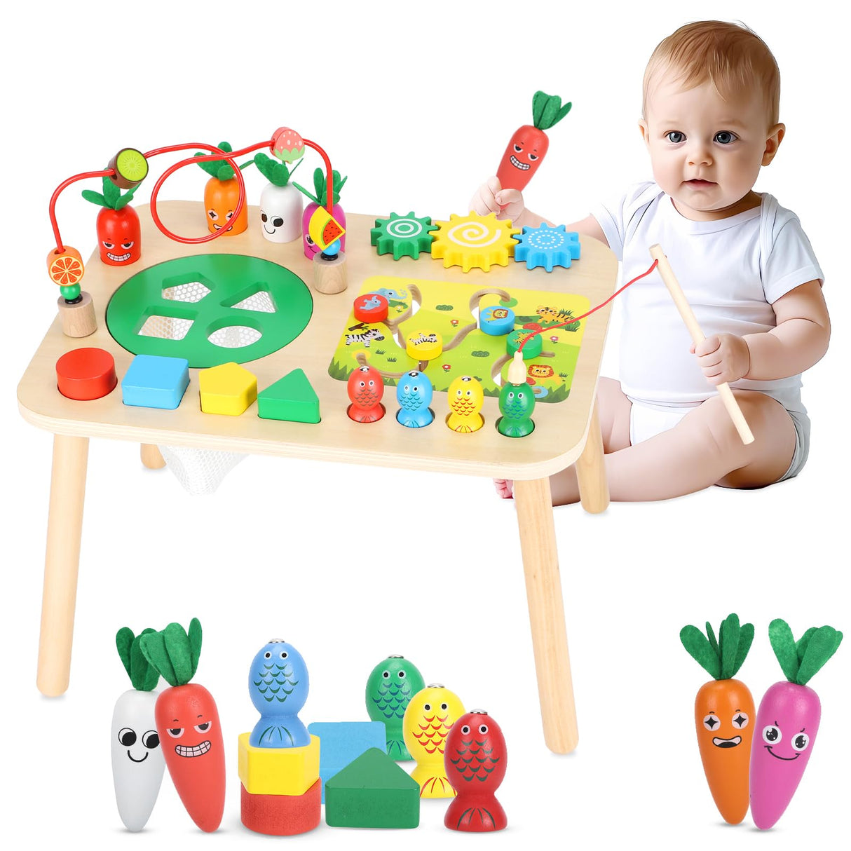 HEYLANDU Activity Table, Montessori Toys for 1 2 Year Old Girls Boy Gifts, 7 in 1 Wooden Sensory Play Table for Toddler 1 2 3, Learning Toys for Baby 12-18 Months 1st Christmas Birthday Gifts