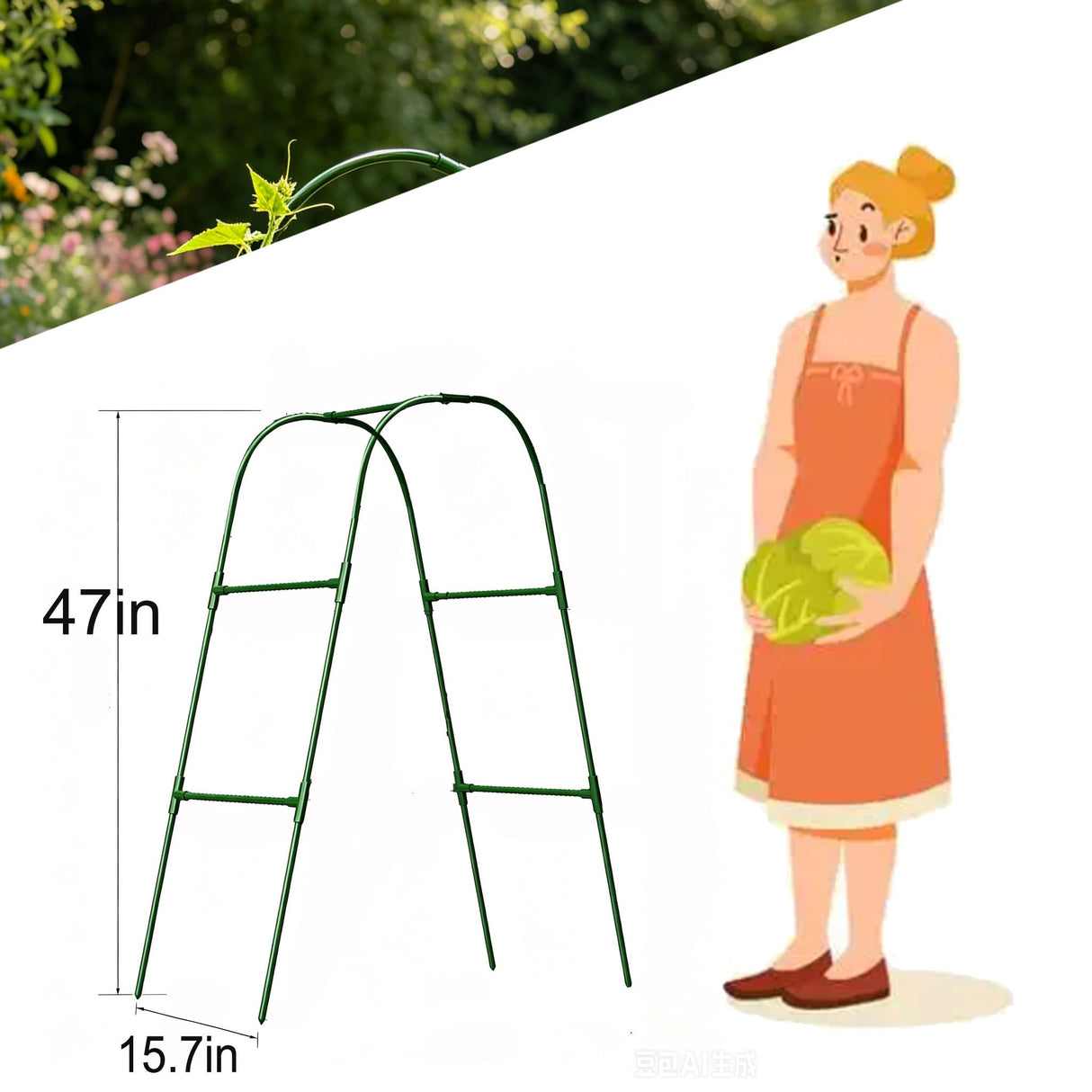 Cucumber Trellis for Raised Bed, U-Shape Garden Trellis for Climbing Plants Outdoor, Metal Arch Plant Support, Vegetables Trellis for Squash Grape Pea Bean Vines Flower (WxH=15.7x47inch)