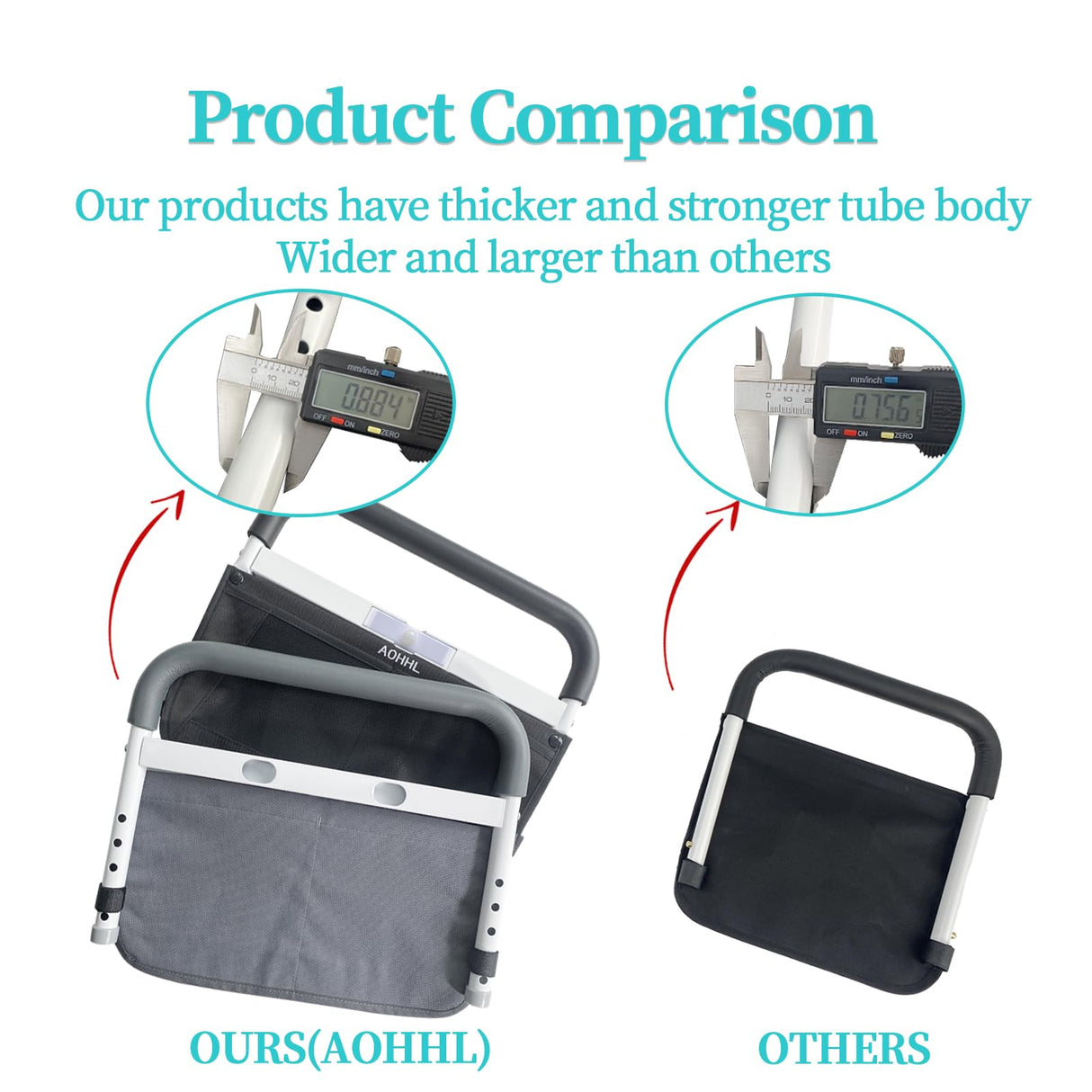 Bed Rails for Elderly Adults Safety with Adjustable Heights Storage Pocket Assist Support Side Railings Seniors Slides Under Mattressbed Cane Guard Bed Handles Bars (White (with Light))