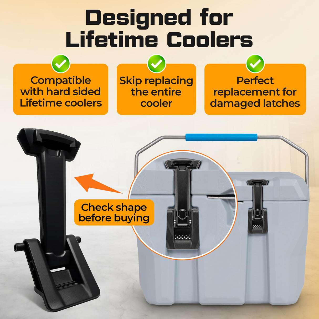 Jmoe USA Replacement Cooler Latches Compatible with Lifetime Coolers, Improved Rubber and Polymer Material | Lid Latch Set for Hard-Sided Cooler (2-Pack)