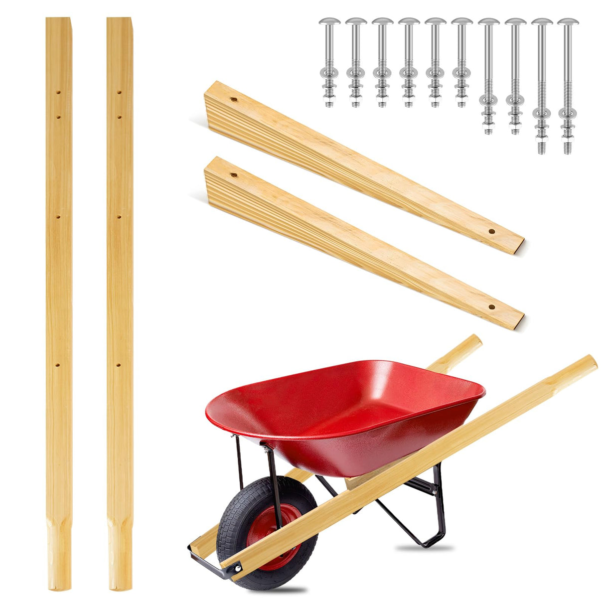 Wheelbarrow Handles Replacement Kit,59'' Wooden Wheel Barrow Parts