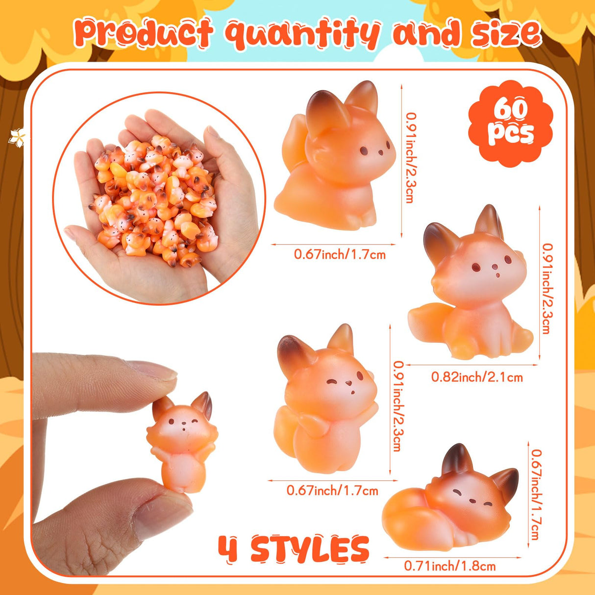 Geelin 60 Pcs Mini Resin Fox Figures Bulk Cute Miniatures Figurines Tiny Woodland Animal Tabletop Tray Statue Woodland Animals Favors for Home Desktop Landscape Dollhouse Decor Adult Gift
