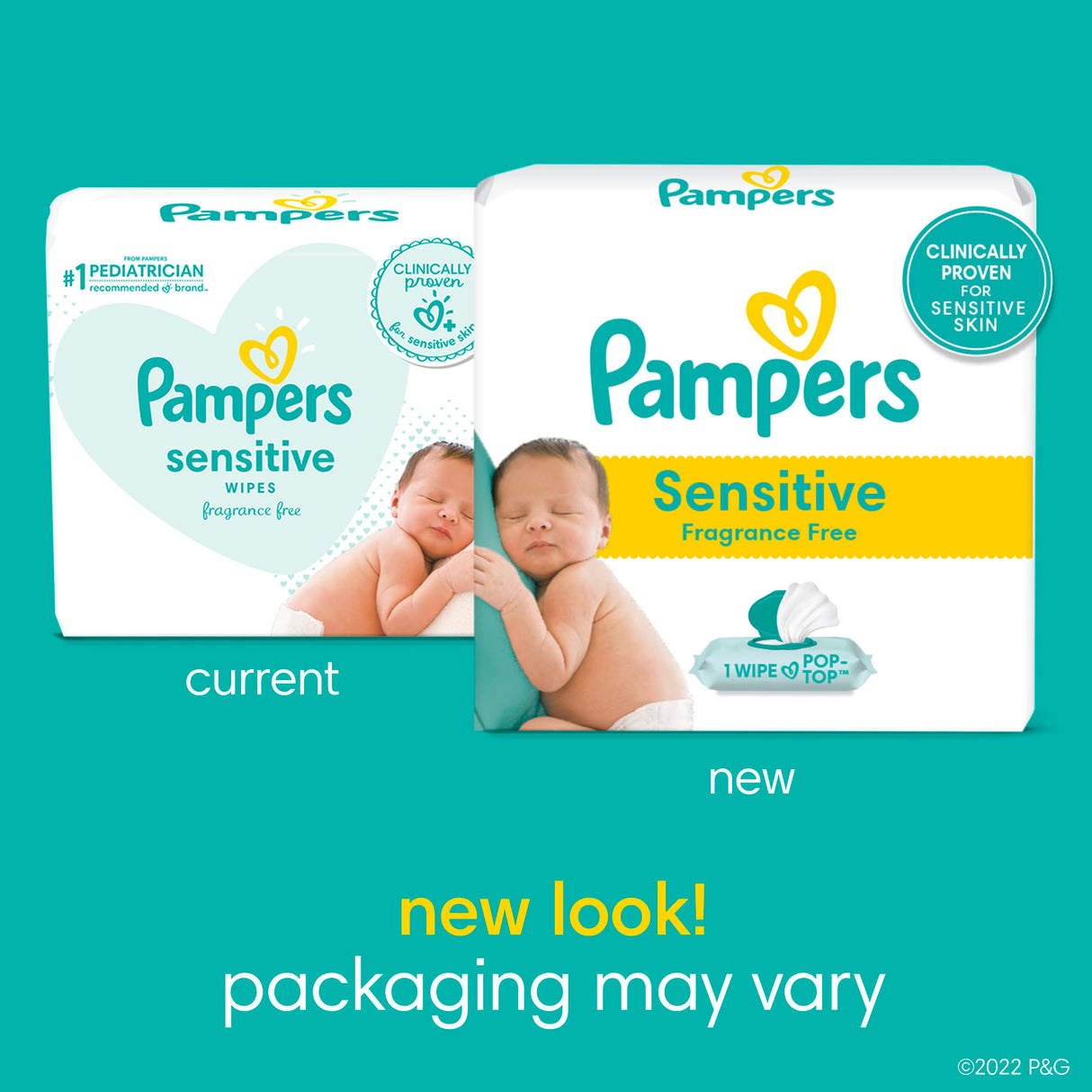 Pampers Baby Wipes, Sensitive, Water Based Wipe, Clinically Proven, Hypoallergenic, and Unscented for Babies, 1008 Wipes Total (12 Flip-Top Packs)