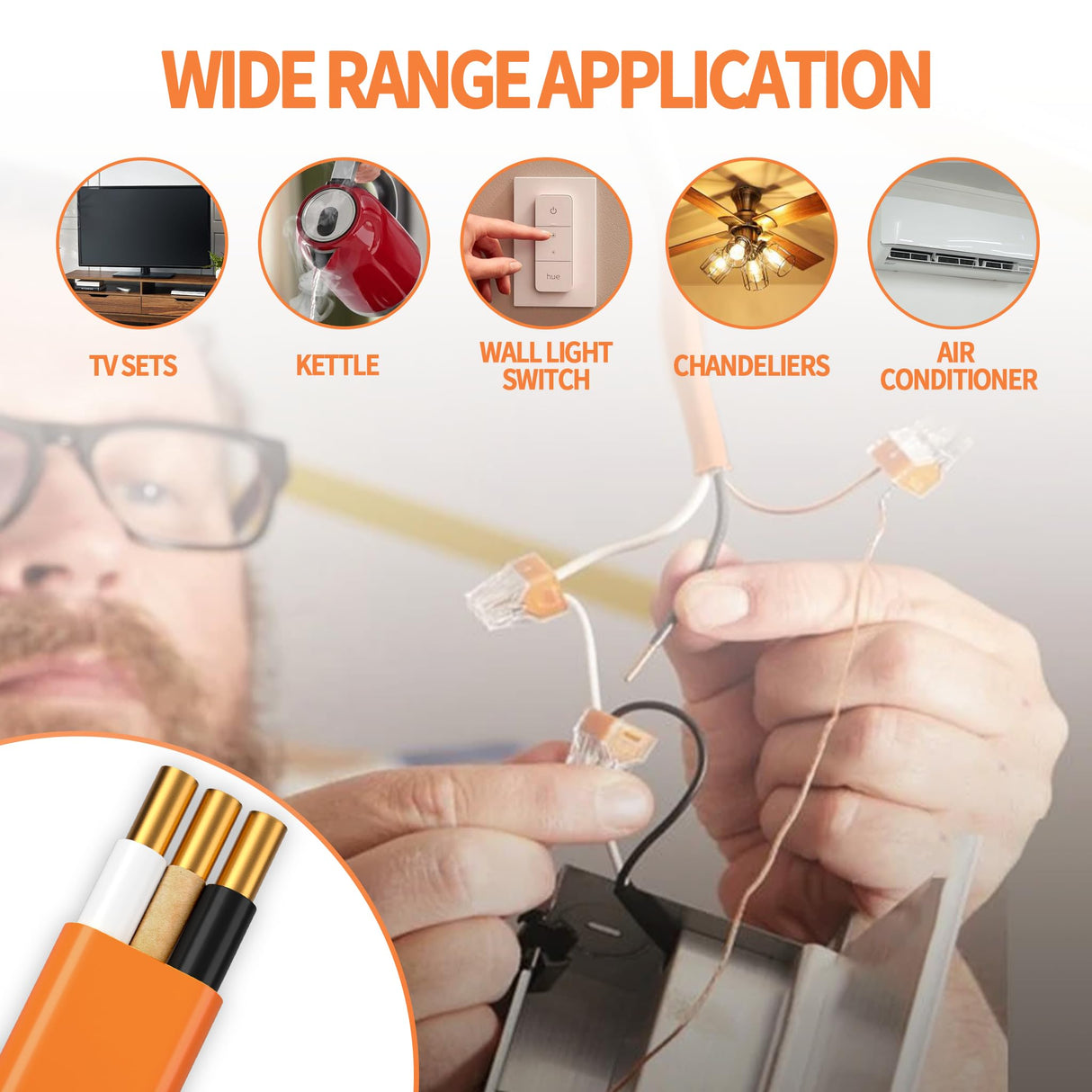 Energeaster 10/2 NM-B Wire,with Ground Indoor Electrical Copper Wire,10 Gauge Wire 2 Conductor Non-Metallic Sheathed Copper Cable(25FT Orange)