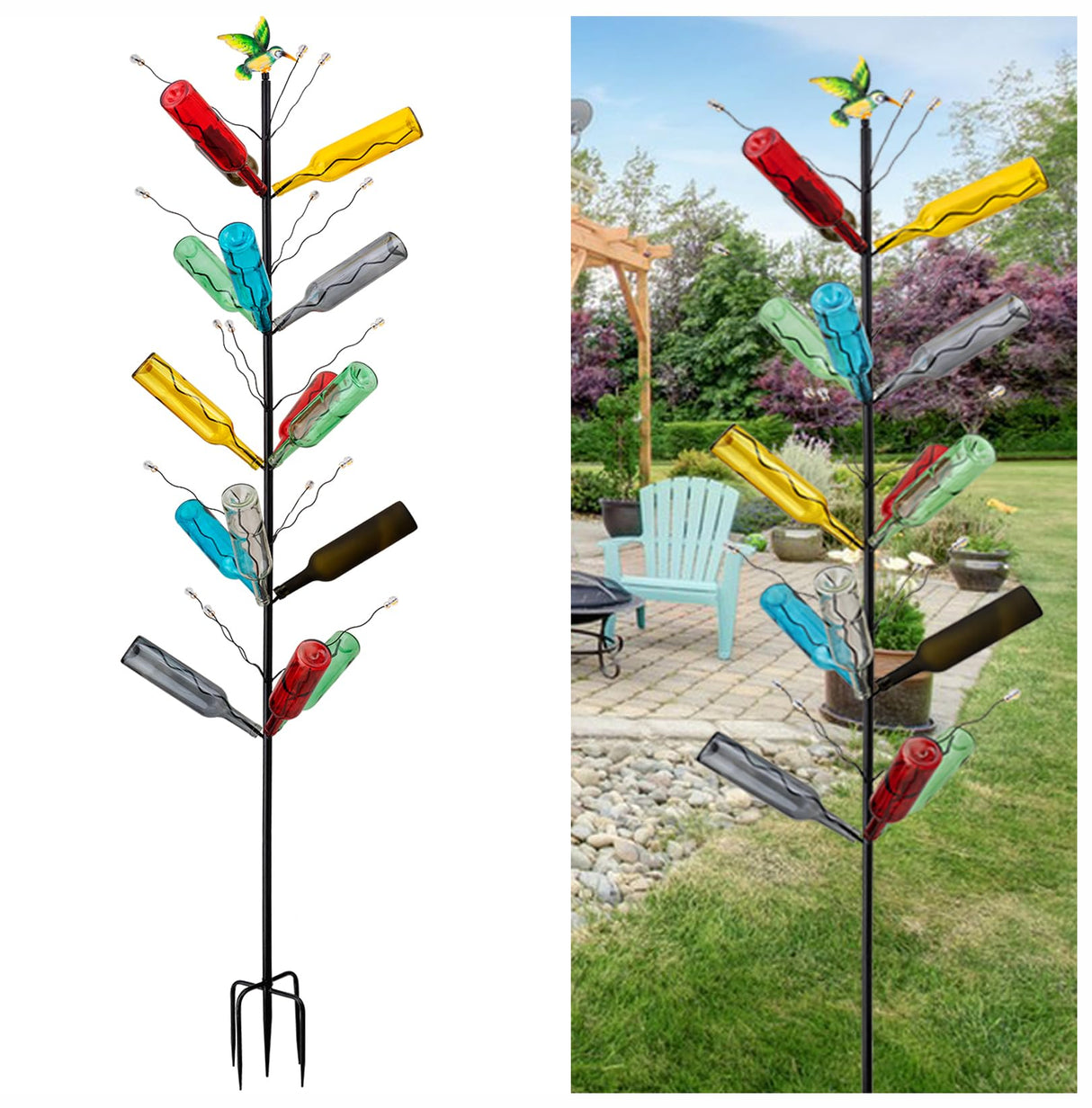 7.2FT Tall Wine Bottle Trees Stand for Garden Decorative, Rustproof Metal Bottle Tree Holder, Holds Up to 15 Bottles (Black)