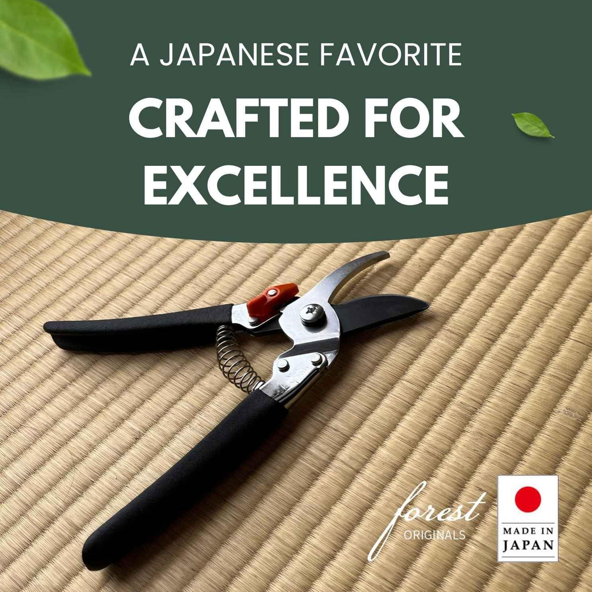 Saboten Japanese Pruning Shears 7.9" – Professional Bypass Garden Clippers, Made in Japan, Sharp Carbon Steel Blade with Sap-Resistant Fluorine Coating, Cuts up to 3/4 in (20 mm) (Straight)