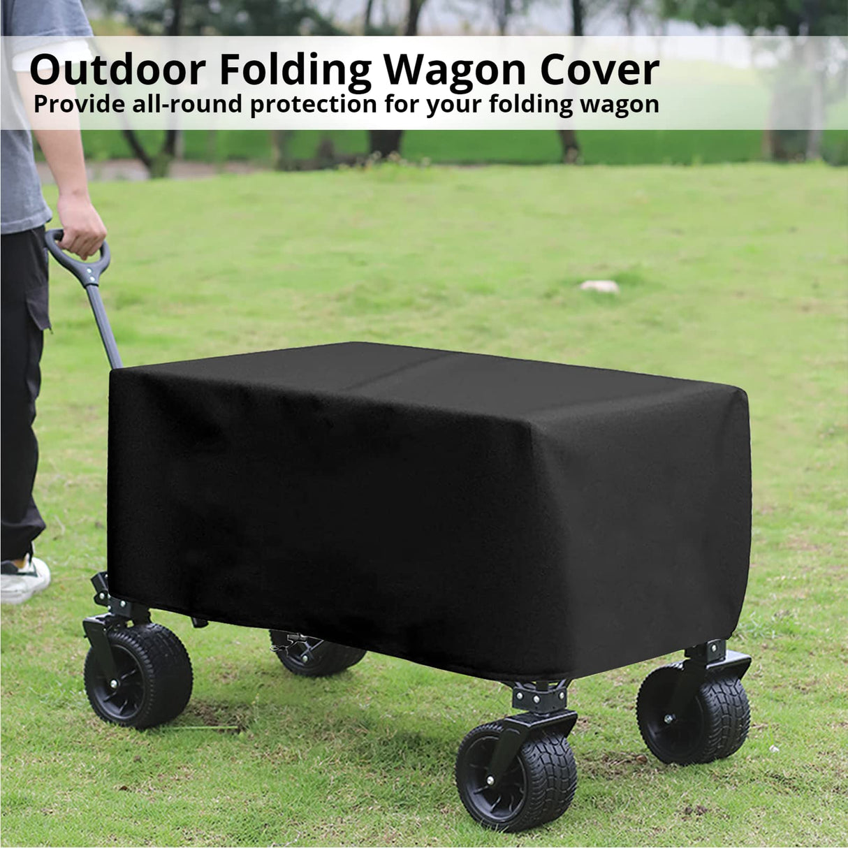Outdoor Folding Wagon Cover 600D Oxford Cloth Protective Cover Waterproof Garden Wagon Cart Cover Heavy-Duty Dustproof Covers for Collapsible Wagon Carts (97*56*51cm/38 x 22 x 20 inch)