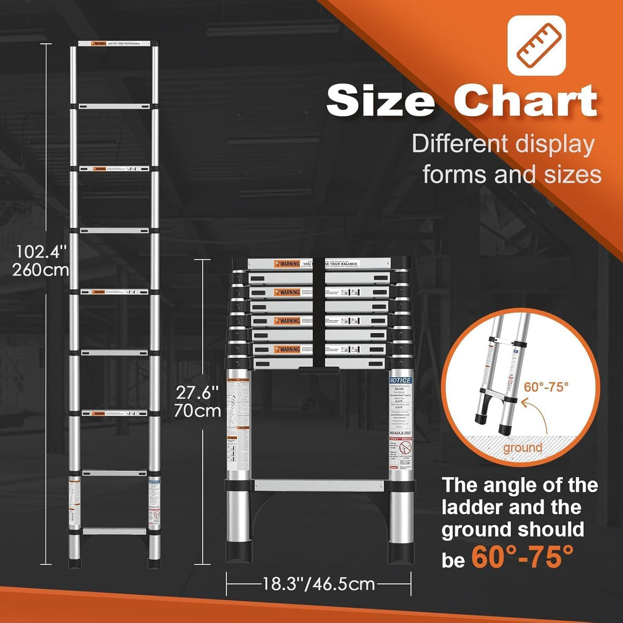 Soctone Telescoping Ladder 8.5 FT, Retraction Aluminum Extension Ladder with 2 Triangle Stabilizers, Multi-Purpose Ladder with Slow Down Design, 330lbs Max Capacity for House Daily Life