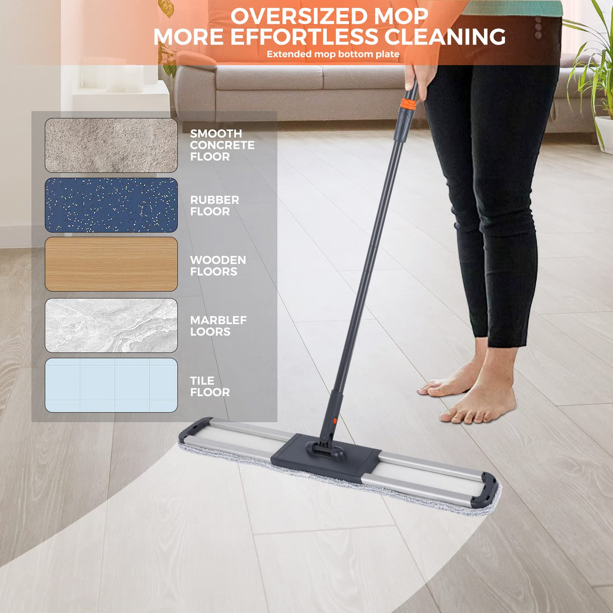 Flat Mop for Cleaning Floors Heavy Duty Microfiber Wet Mop Deep Cleaning for Hardwood, Tile & Laminate, Includes 4 Reusable Washable Pads and Adjustable Long Handle (36 in Mop Set)