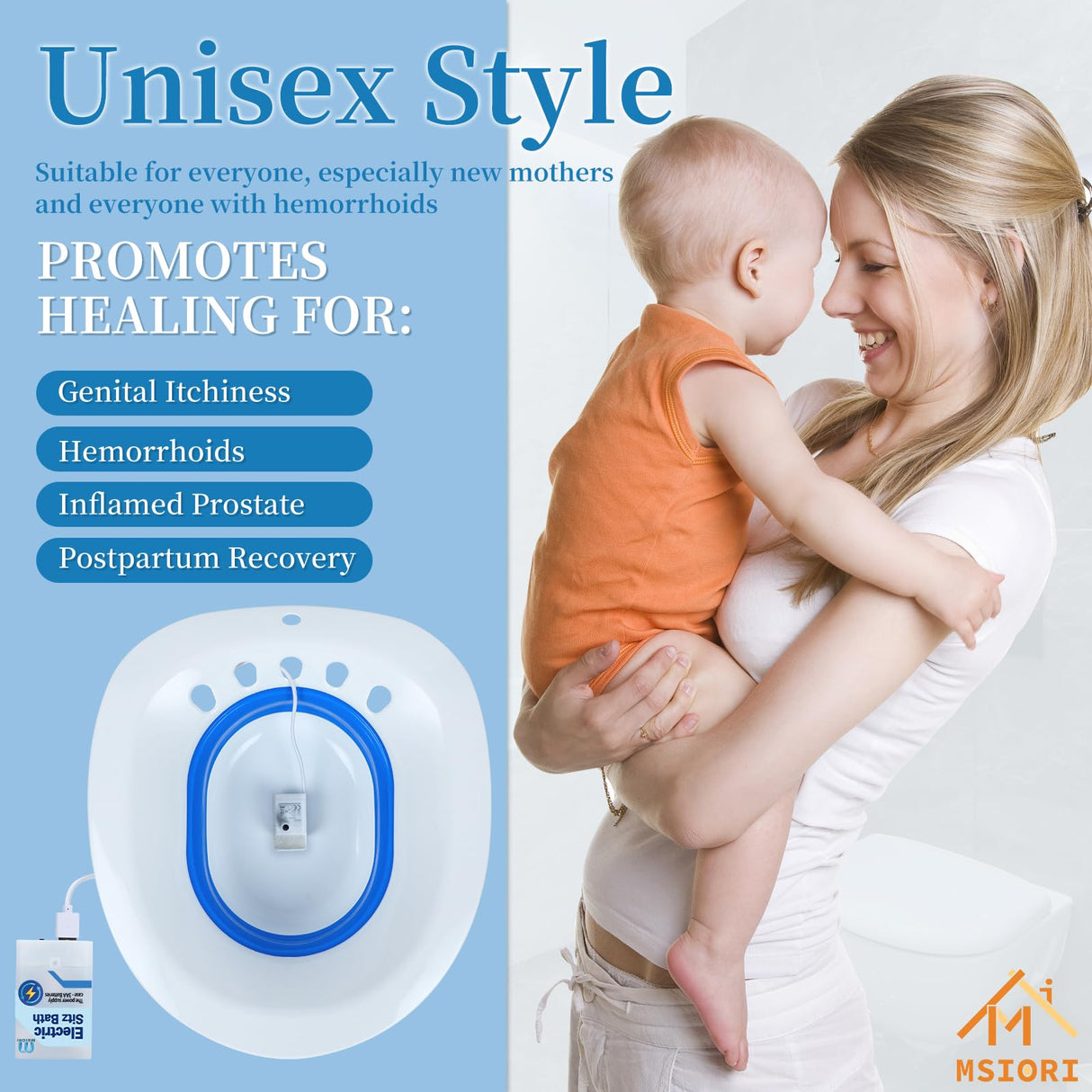 Sitz Bath, Msiori Electric Sitz Bath, Sitz Bath for Toilet Seat, Sits Bath Kit for Women, Sitz Bath for Hemorrhoids, Automatic Flushing,Hip Bath Bowl, Foldable
