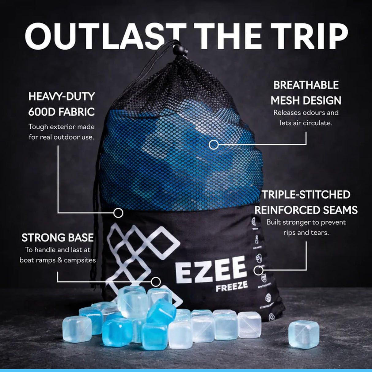 Ezee Freeze Reusable Ice Cubes for Coolers - Mini Freeze 3.5 lb Bag, 110 Blue Ice Cubes Use in Drinks, Lunch Boxes, Fishing, Refreezable Party Ice, Ice Bath