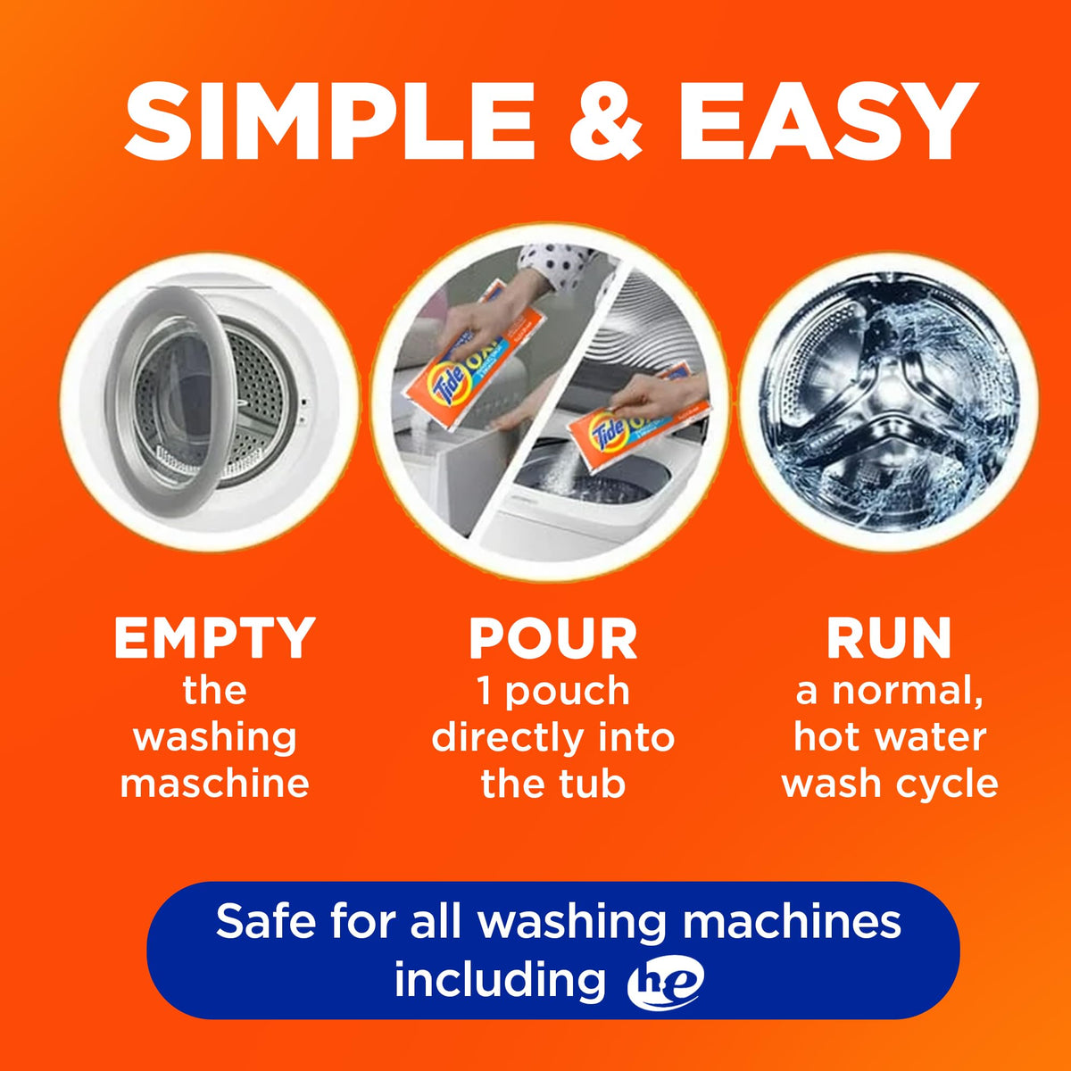 Tide Washing Machine Cleaner 52 Week Supply with Oxi for Front and Top Loader Washer Machines, Deep Cleaning Residue & Odor Eliminator, 12 Month Supply (Packaging May Vary)