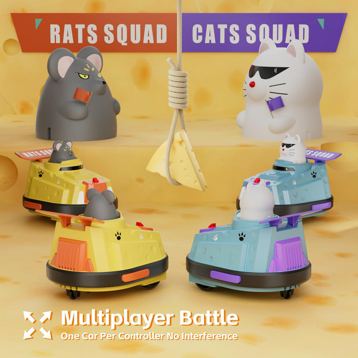 deependo 2 Pack Remote Control Car, RC Ejecting Bumper Car for Kids, Cat and Rat War Cheese Bumper Car, Car Toys for Ages 5-7, Christmas Birthday Gifts Toys for 3 4 5 6+ Year Old Boys Girls