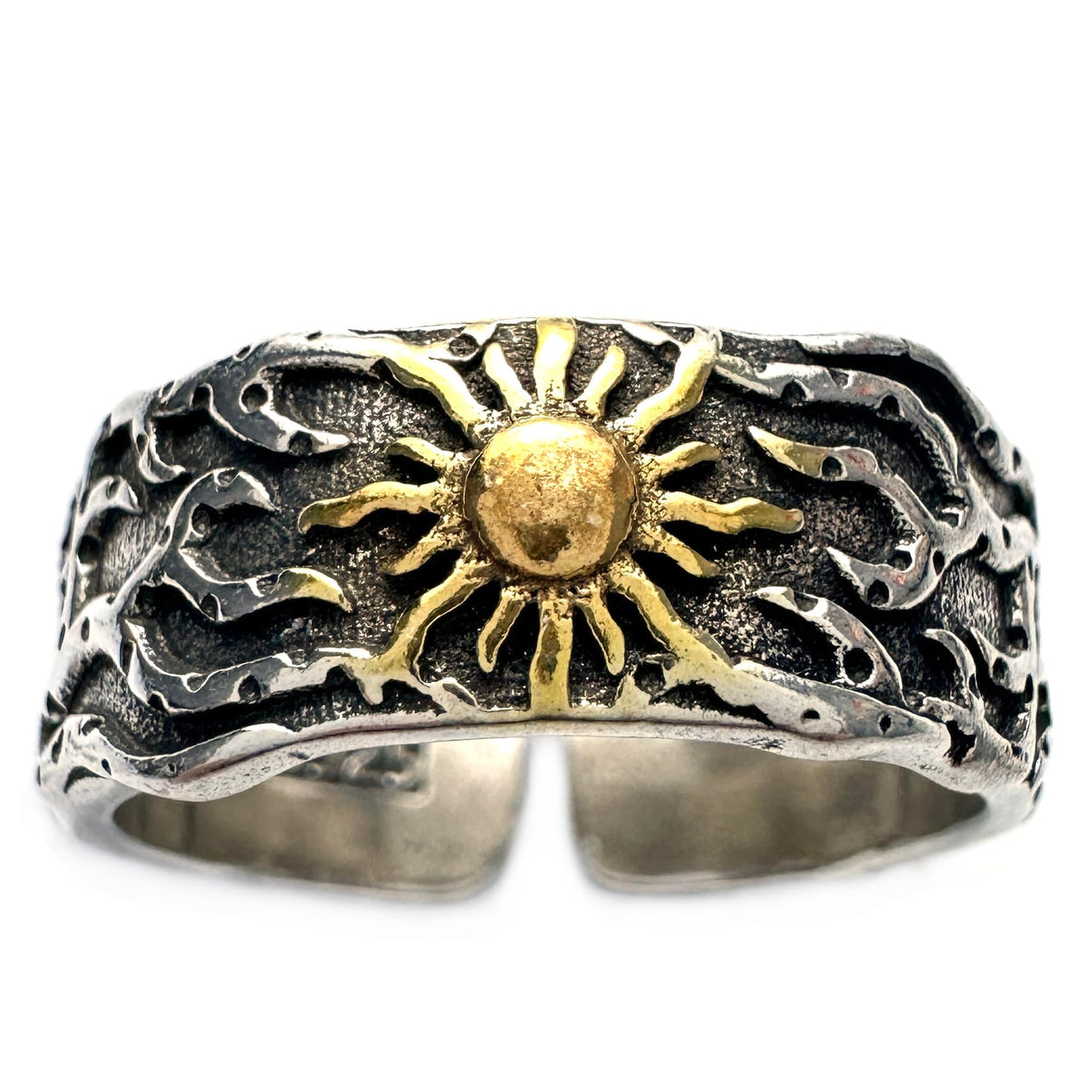 JWM Vintage Adjustable Open Ring Silver Plated Brass Sun Ring