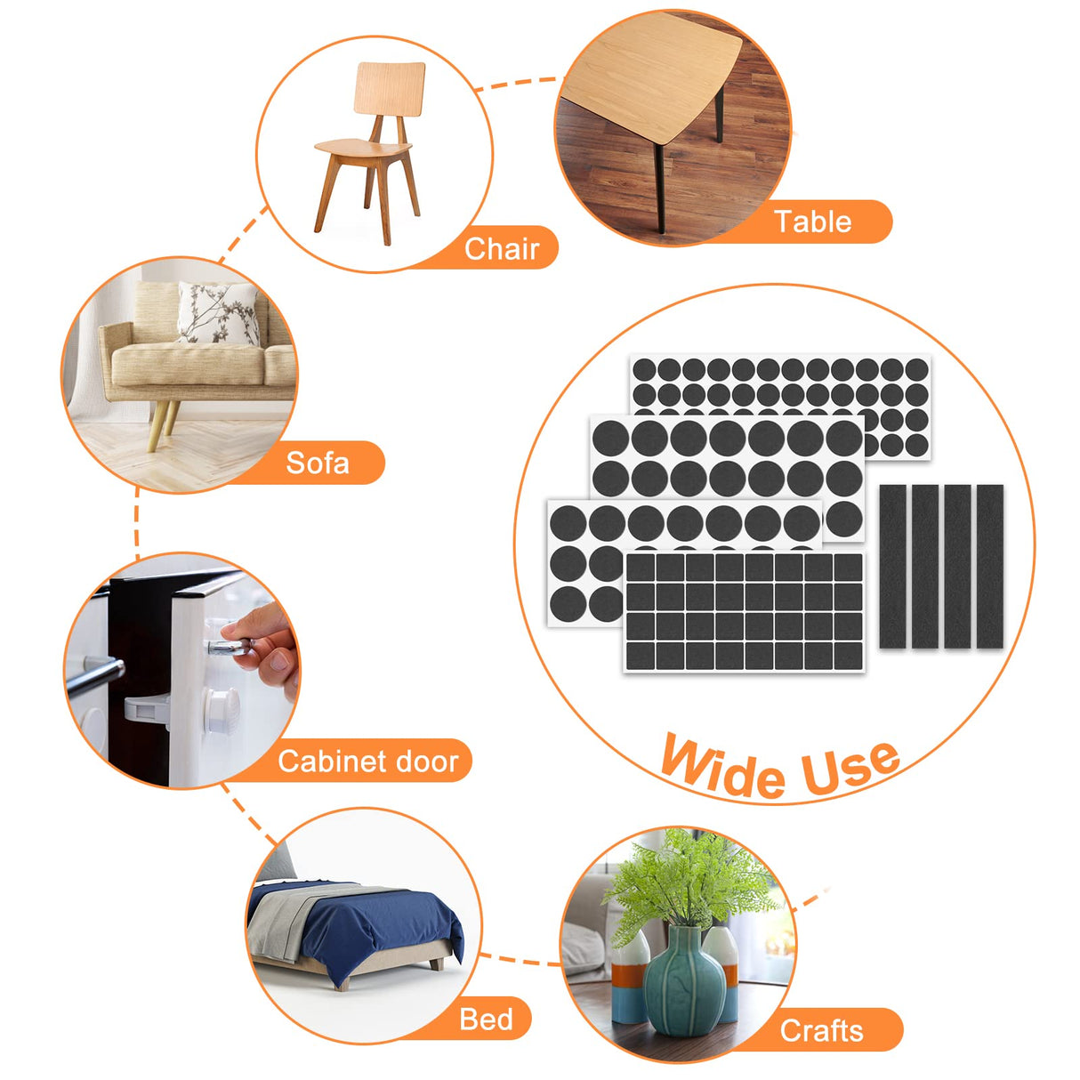 Felt Furniture Pads 400 Pieces, Furniture Pads for Hardwood Floors, Floor Protectors for Furniture Legs, Felt Pads for Furniture, Many Large Sizes Black