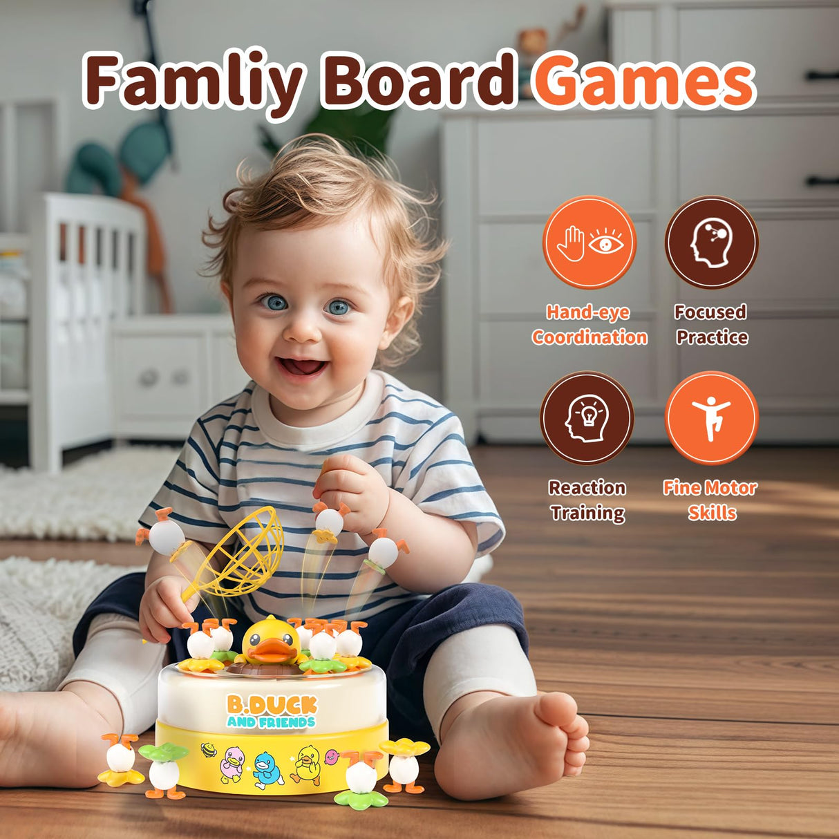 B.Duck Games for Kids Age 4-6, Board Games Bounce and Catch Duck Toys for Kids 4-8, Family Board Games for 5-7 Boys Girls, Birthday Gifts Christmas Party Games for Toddlers 3-5