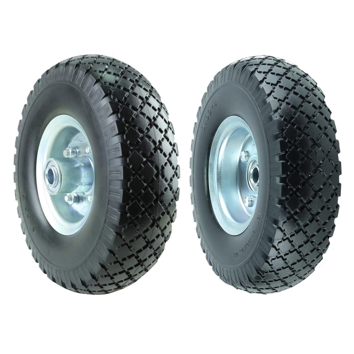 KASTFORCE KF4003 Twin Pack 10-Inch Solid Rubber Tire Wheels Replacement 3.00-4 Tires Wheels Flat Free with 5/8" Bearings 2.15" Offset Hub Perfect for Hand Truck Wheelbarrow Garden Cart Non-Flat