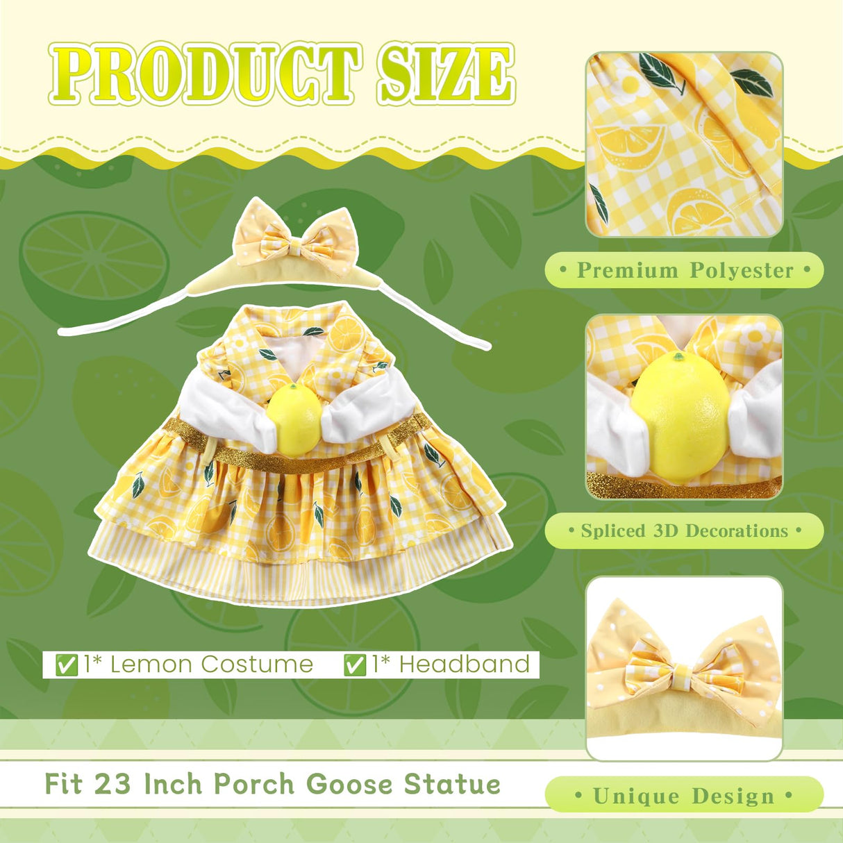 EKOREST Summer Porch Goose Outfits for 23 Inch Lawn Statue, Lemon Costume for Plastic/Cement Statue, Duck Sculpture Clothes for Yard Patio Party Decoration