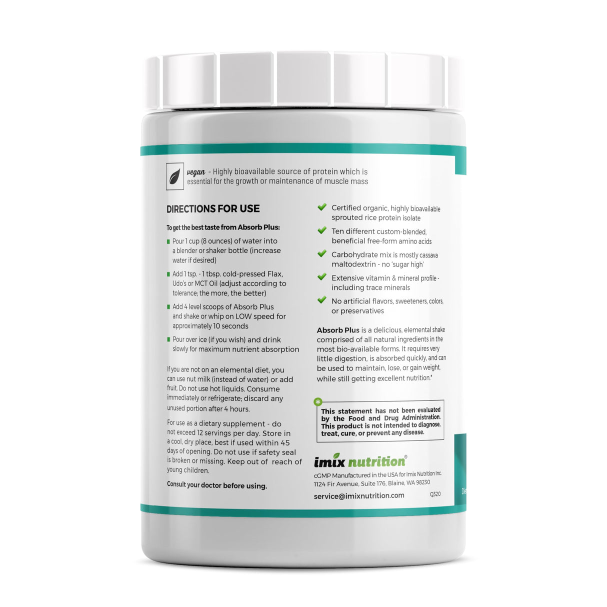 Absorb Plus Vegan Isolate Protein - Gut Health, Nutritional Support, Natural Ingredients, Non-GMO, Gluten-Free, Organic Sprouted Rice Protein (2.2 lbs, Unsweetened Coco-Choc)