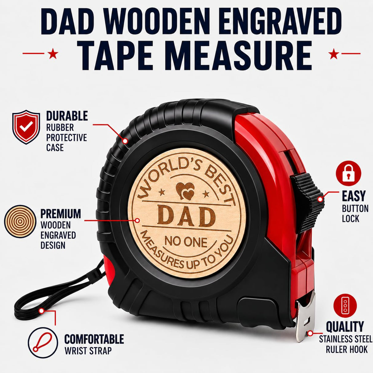 Fathers Day Dad Gifts from Daughter Son, Dad Gifts Personalized Engraved Tape Measure Birthday Woodworking Carpenter Tool Gifts for Men 25FT/7.5m (Dad)