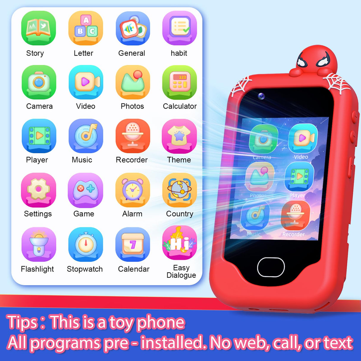 Gocina Kids Smart Phone, Toddler Christmas Birthday Gift for Age 3-10, Touchscreen Kids Cell Phone Toy with Cameras, Learning, Music, Games and 32 GB Card