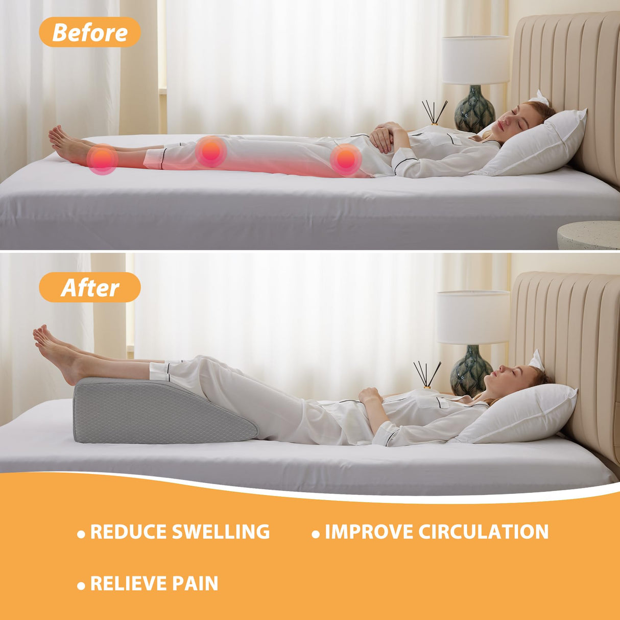 Bedluxe Leg Elevation Pillows, Leg Pillows for Sleeping, Cooling Gel Memory Foam Top, Wedge Pillow for Legs, Leg Wedges for Circulation, Swelling, After Surgery - Removable Cover (10 Inch, Grey)