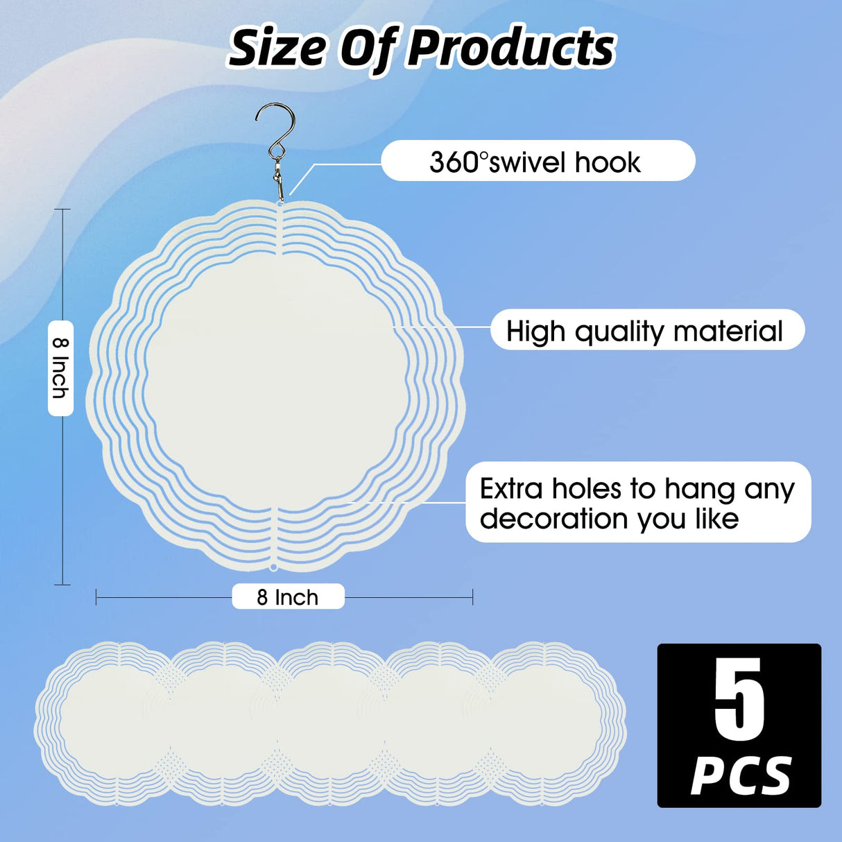 CHONOVO 5 Pack 8 Inch Sublimation Wind Spinner Blank