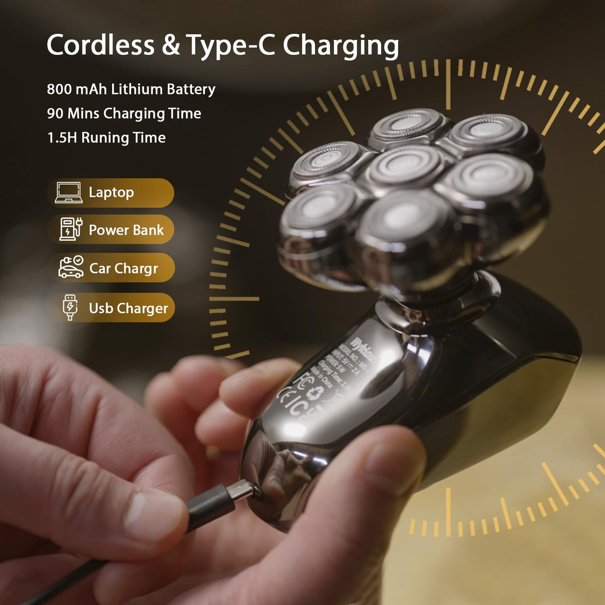 7D Head Shaver for Bald Men,IPX7 Waterproof Electric Rotary Shaver with Detachable Heads, Wet/Dry Shaving, LED Display, USB Rechargeable - Grooming Kit for Men & Women