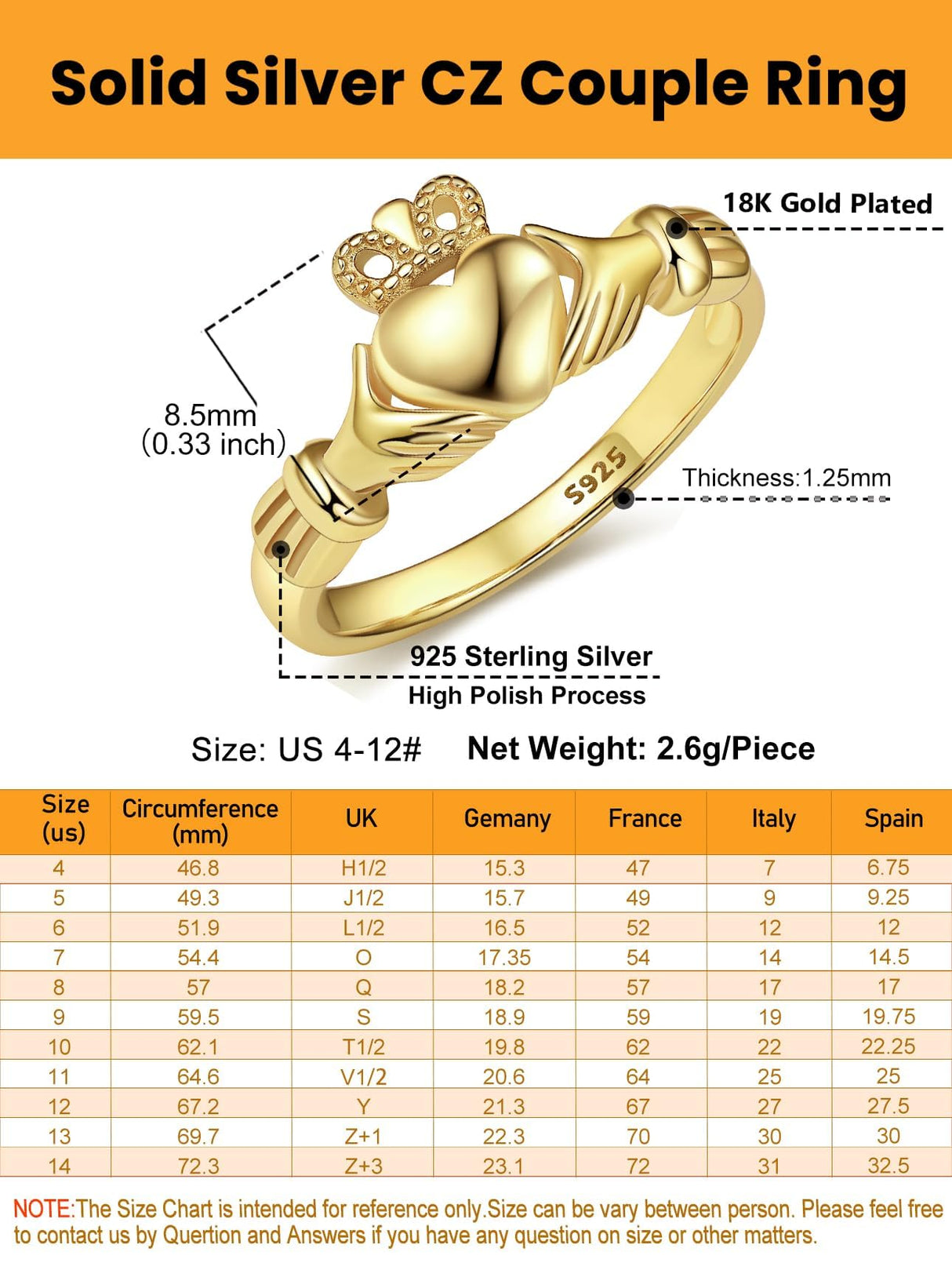 Bestyle Gold Claddagh Rings for Women Hypoallergenic Sterling Silver Women Gold Rings, Irish Infinity Love Ring Promise Ring for Her, Dainty Silver Gold Rings for Women