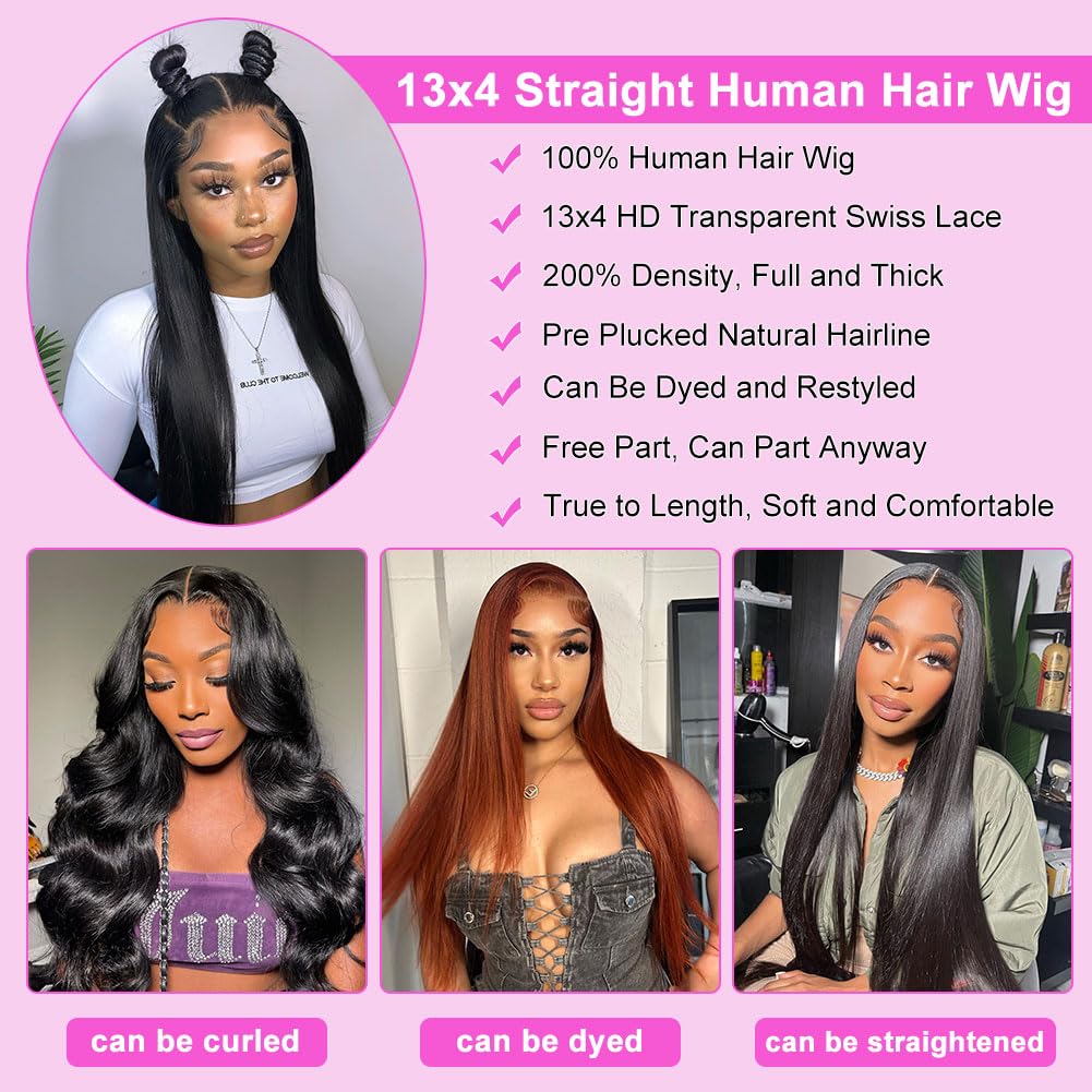 ediere 30 Inch Straight Lace Front Wigs Human Hair HD Transparent Lace Front Wigs for Women Pre Plucked 200 Density Frontal Wigs Human Hair Lace Front Wigs for Women Glueless Wigs with Baby Hair