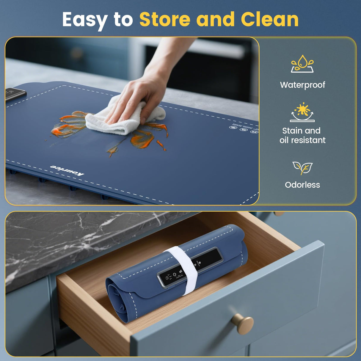 Kourice Warming Mat for Food, Food Warmer with 4 Level Adjustable Temperature, Full Surface Heating, Rollable & Portable Food Warming Mat,Electric Warming Tray for Buffets Party and Home Daily Use