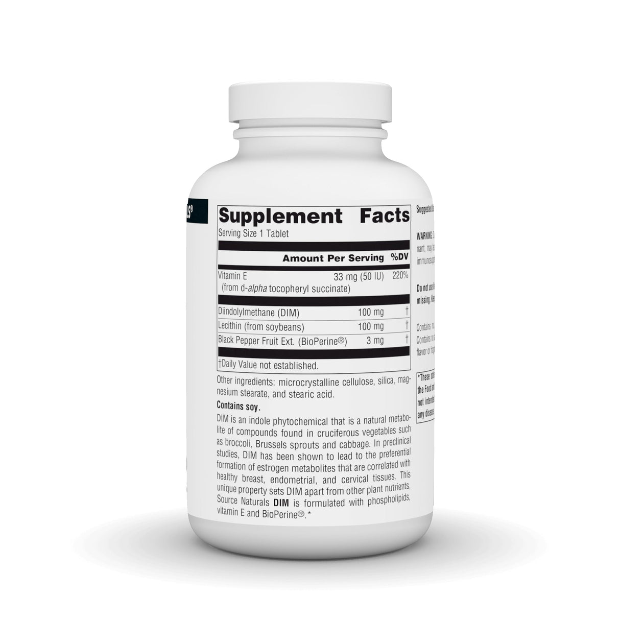 Source Naturals DIM, Diindolylmethane 100mg with BioPerine, Vitamin E & More - 180 Tablets