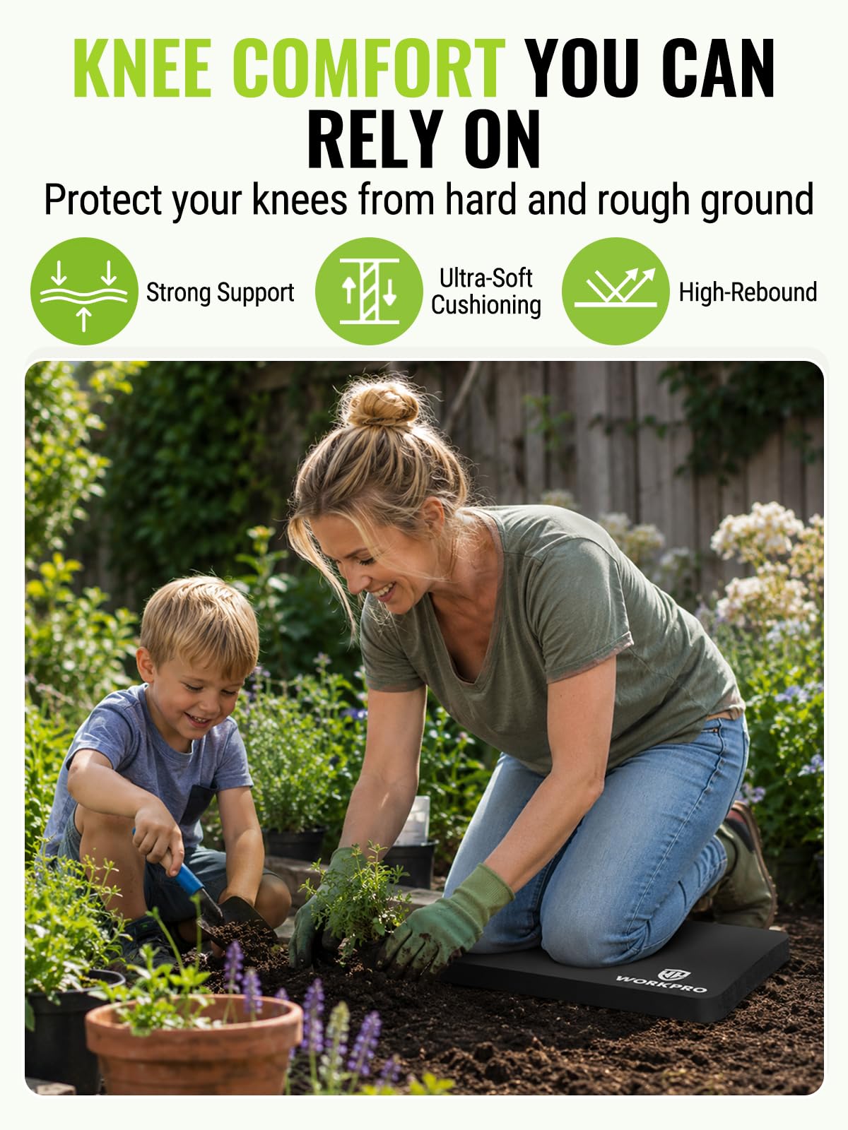WORKPRO Extra Thick Kneeling Pad, Soft NBR Foam Cushioning for Knee, Large Foam Kneeler Mat for Gardening, Bathing Baby, Exercise, Workout Supplies, 17.5 x 11 x 1.5 in (Black, 1 Pack)