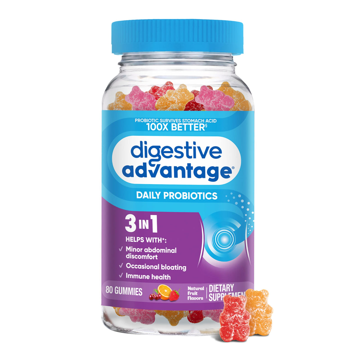 Digestive Advantage Daily Probiotic, Natural Fruit Flavor - 80ct Gummies